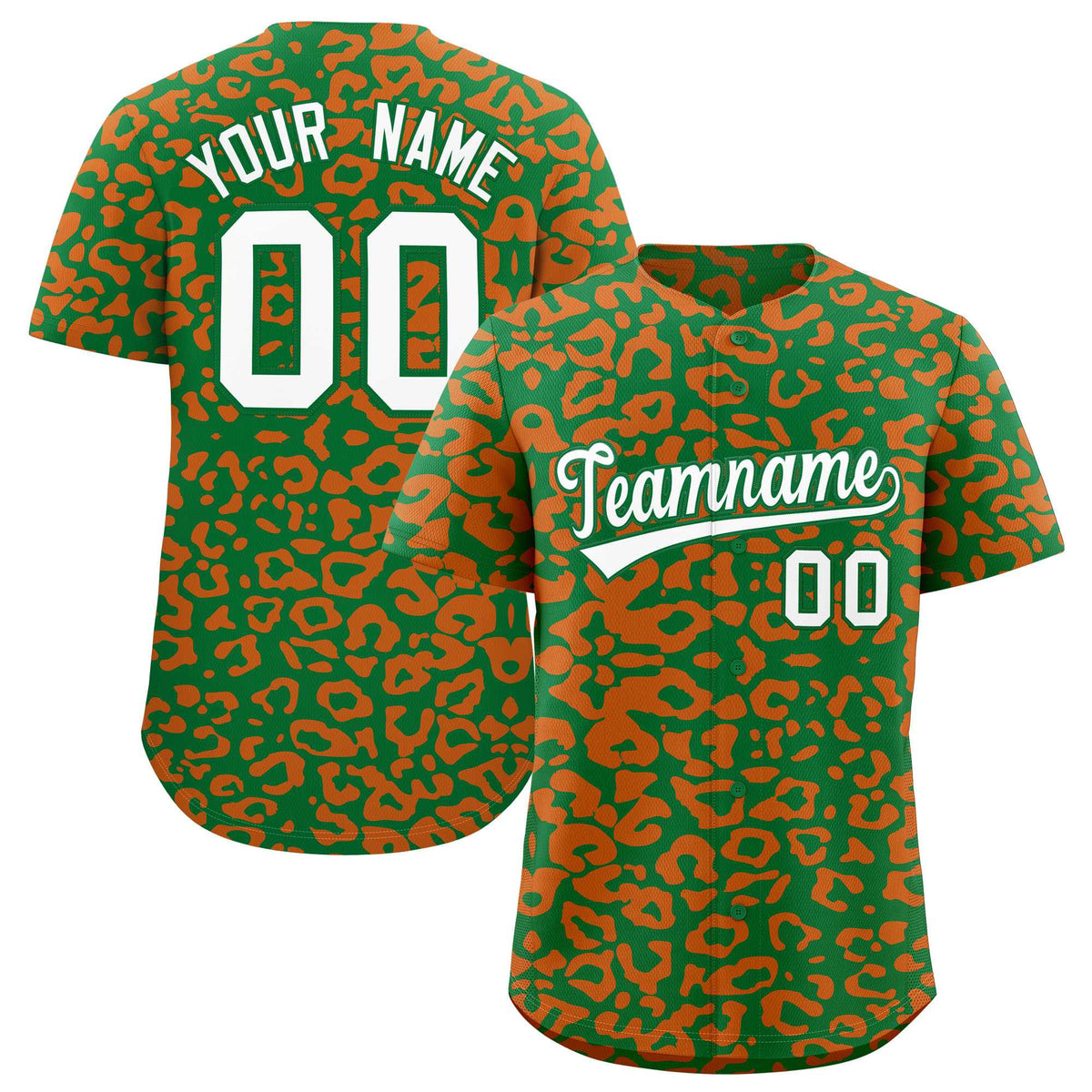 Custom Kelly Green Orange Leopard Print Pattern Authentic Baseball Jersey