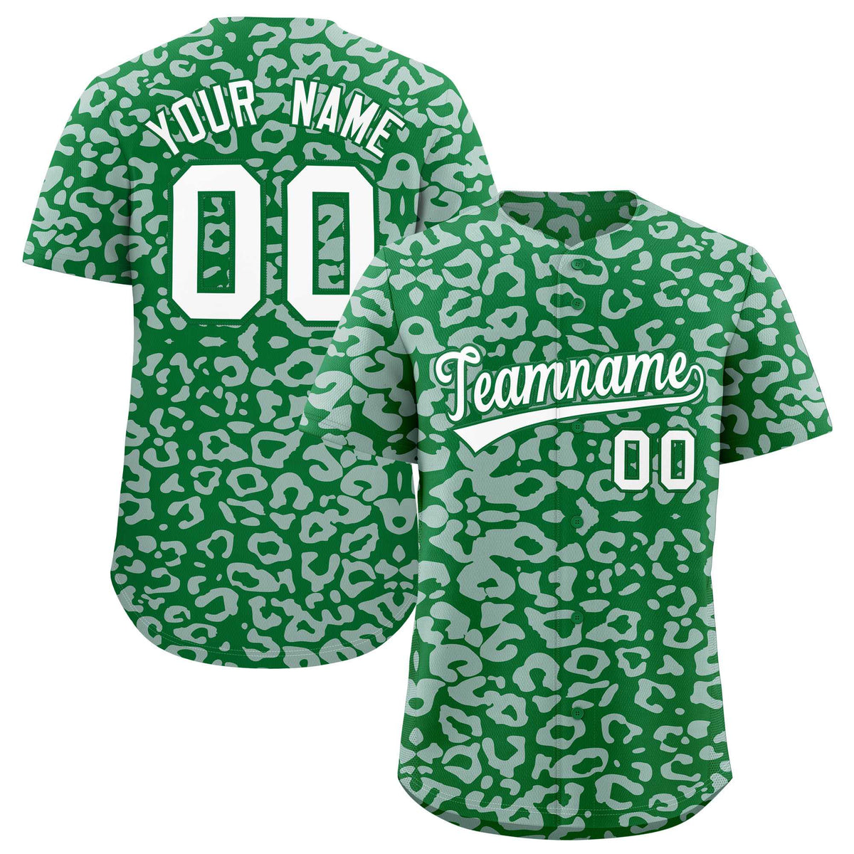 Custom Kelly Green Silver Leopard Print Pattern Authentic Baseball Jersey
