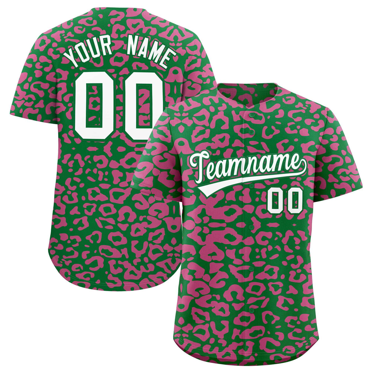 Custom Kelly Green Pink Leopard Print Pattern Authentic Baseball Jersey