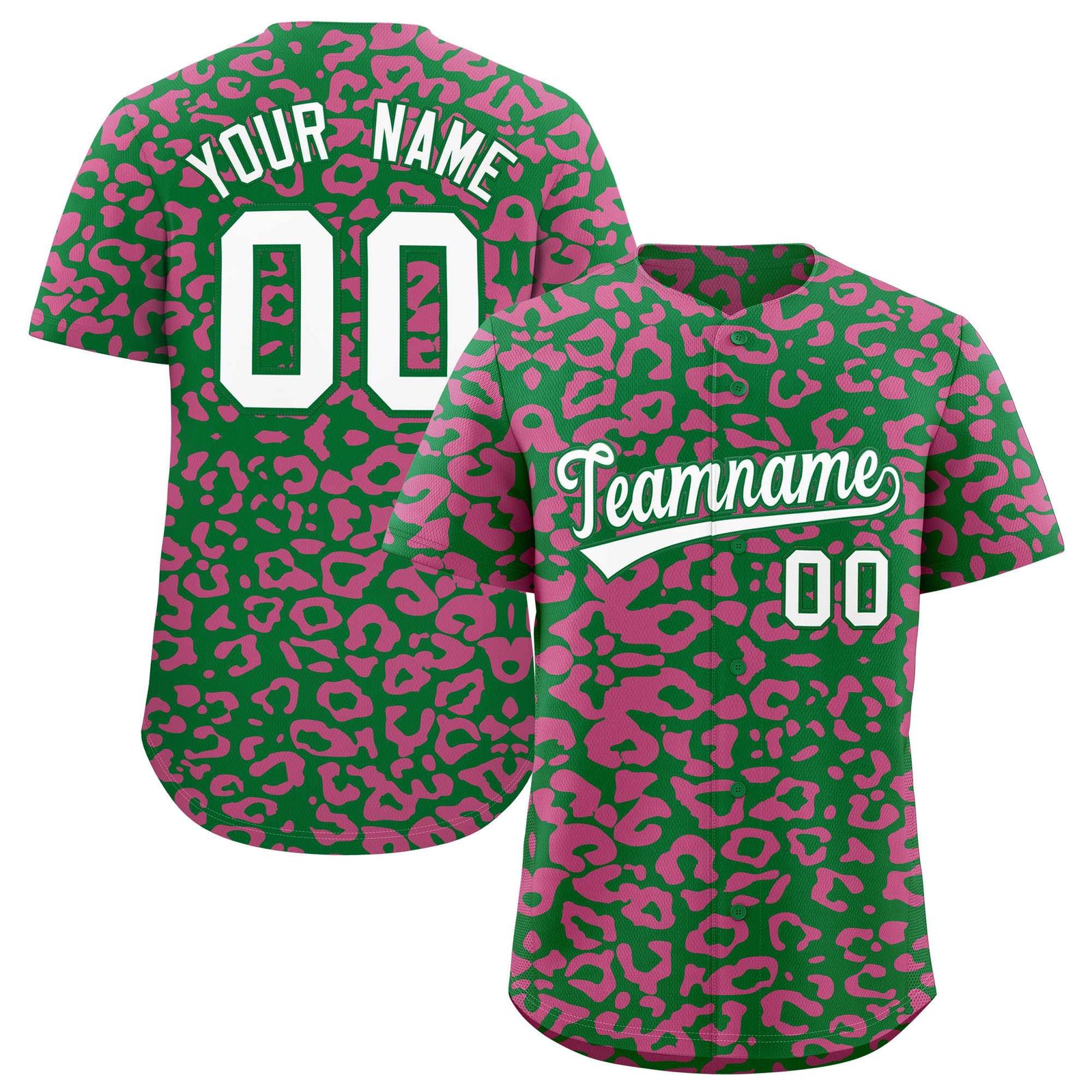 Custom Kelly Green Pink Leopard Print Pattern Authentic Baseball Jersey