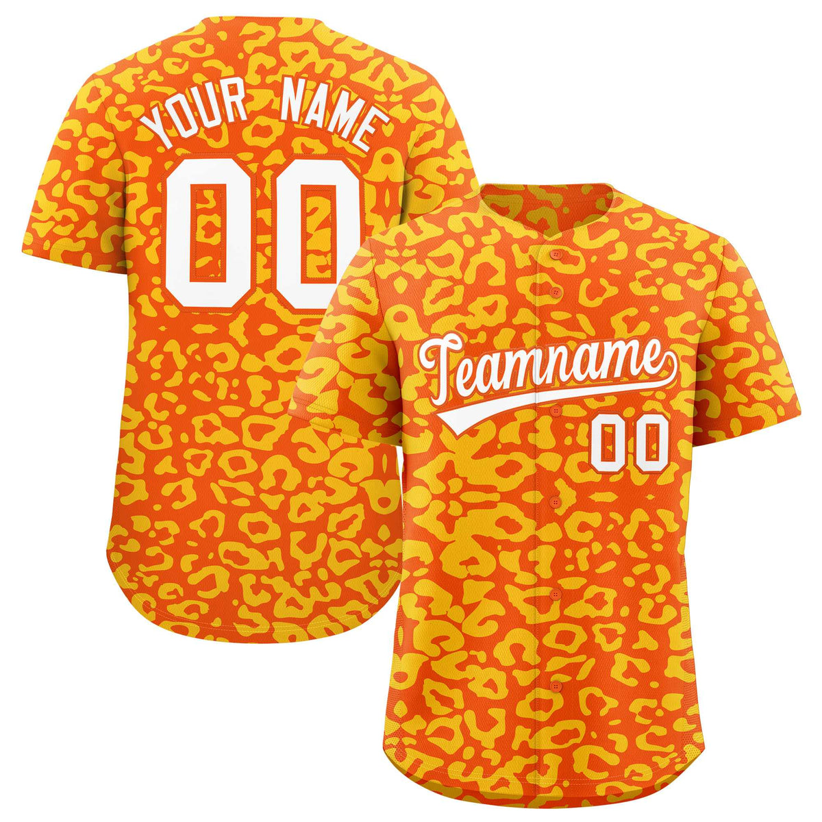 Custom Orange Gold Leopard Print Pattern Authentic Baseball Jersey