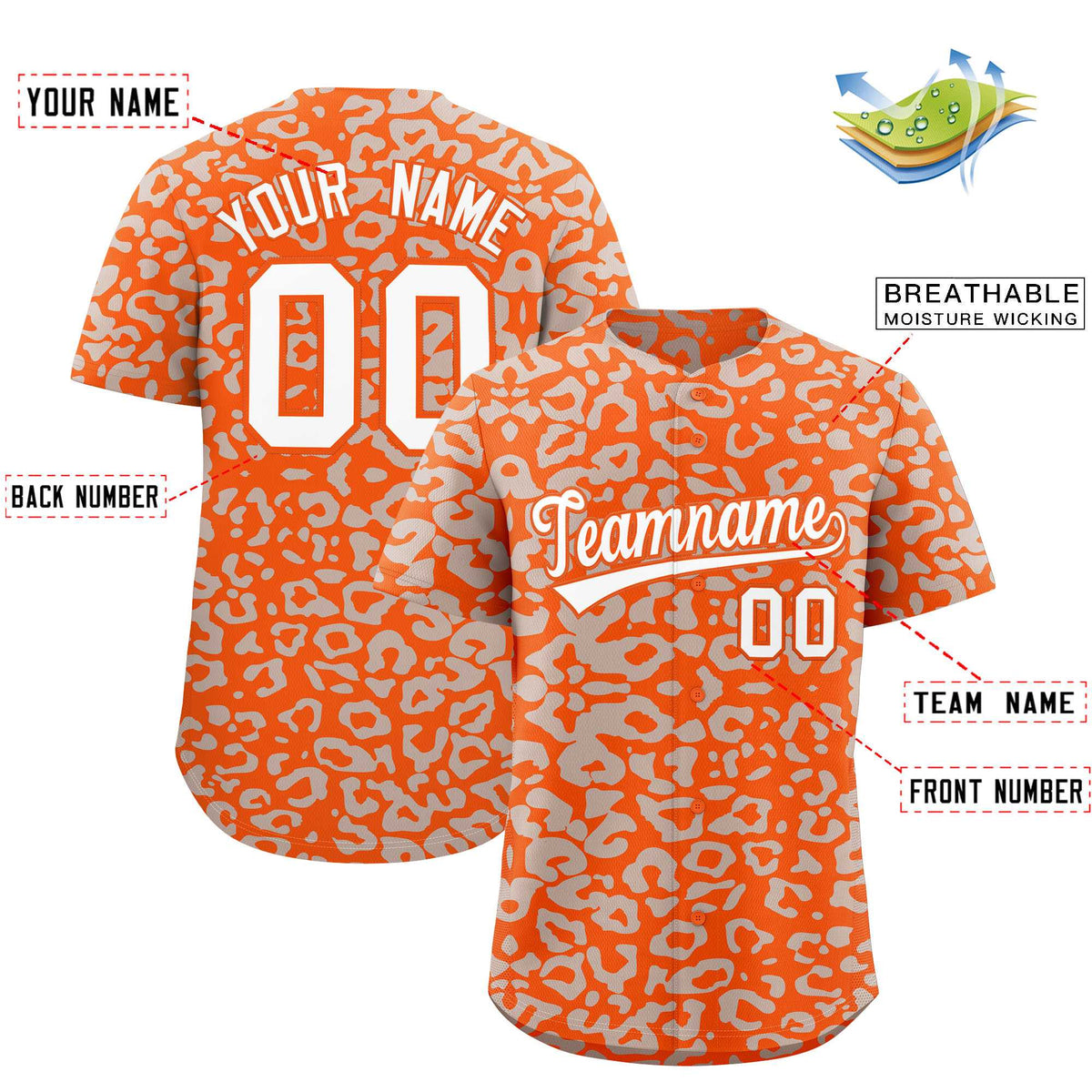 Custom Orange Silver Leopard Print Pattern Authentic Baseball Jersey