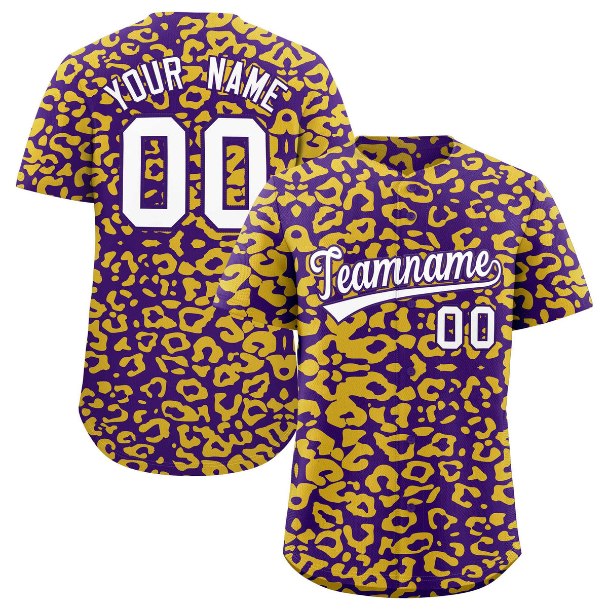 Custom Purple Gold Leopard Print Pattern Authentic Baseball Jersey