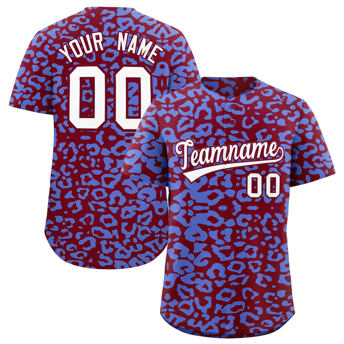 Custom Crimson Light Blue Leopard Print Pattern Authentic Baseball Jersey