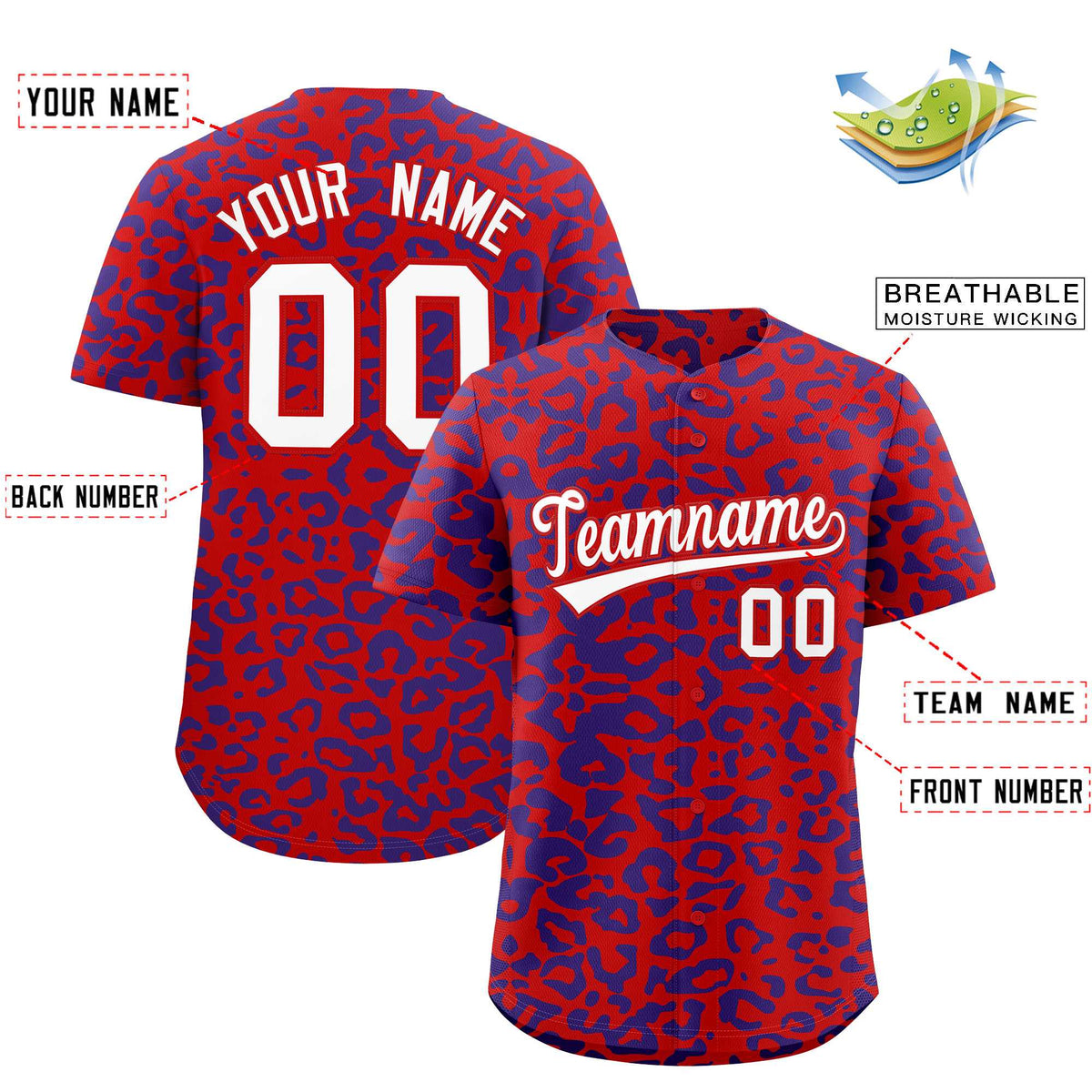 Custom Red Royal Leopard Print Pattern Authentic Baseball Jersey