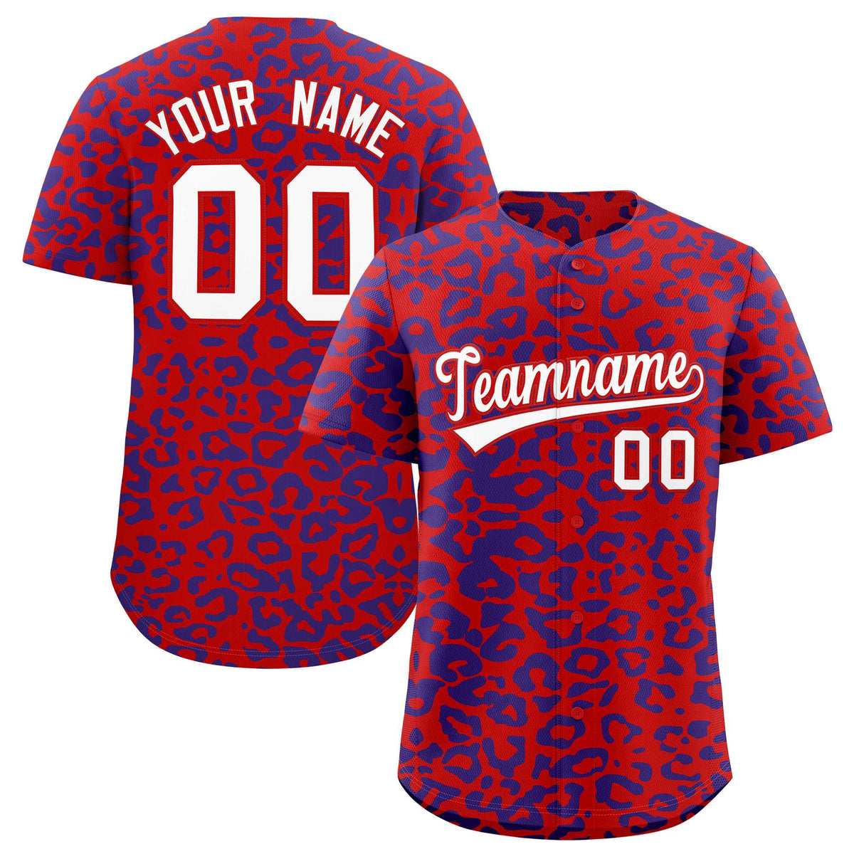 Custom Red Royal Leopard Print Pattern Authentic Baseball Jersey