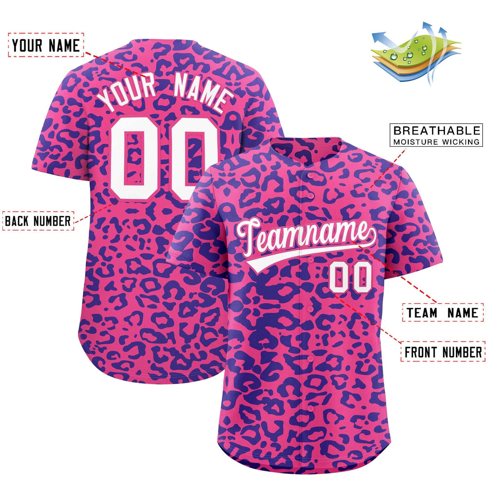 Custom Pink Royal Leopard Print Pattern Authentic Baseball Jersey