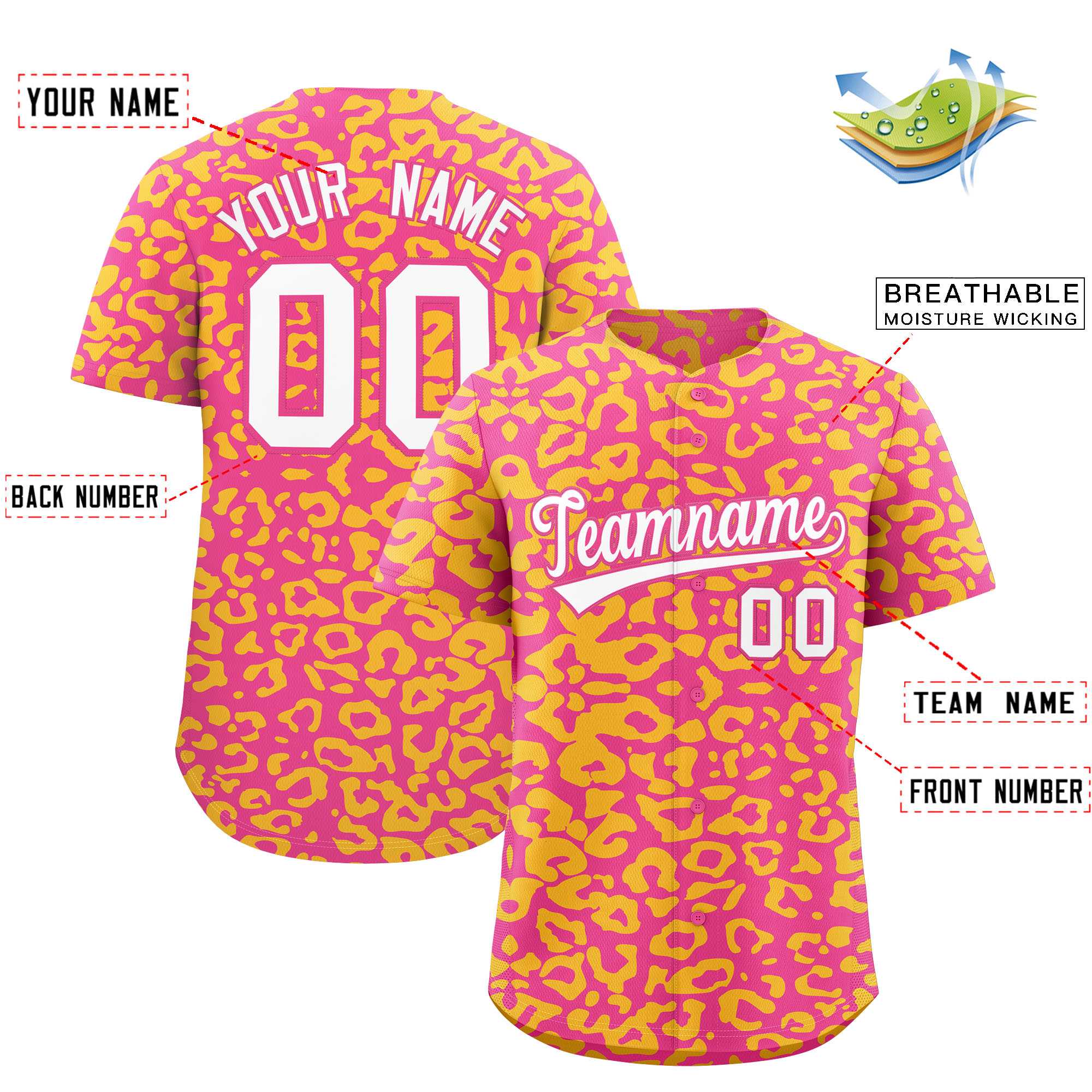 Custom Pink Gold Leopard Print Pattern Authentic Baseball Jersey
