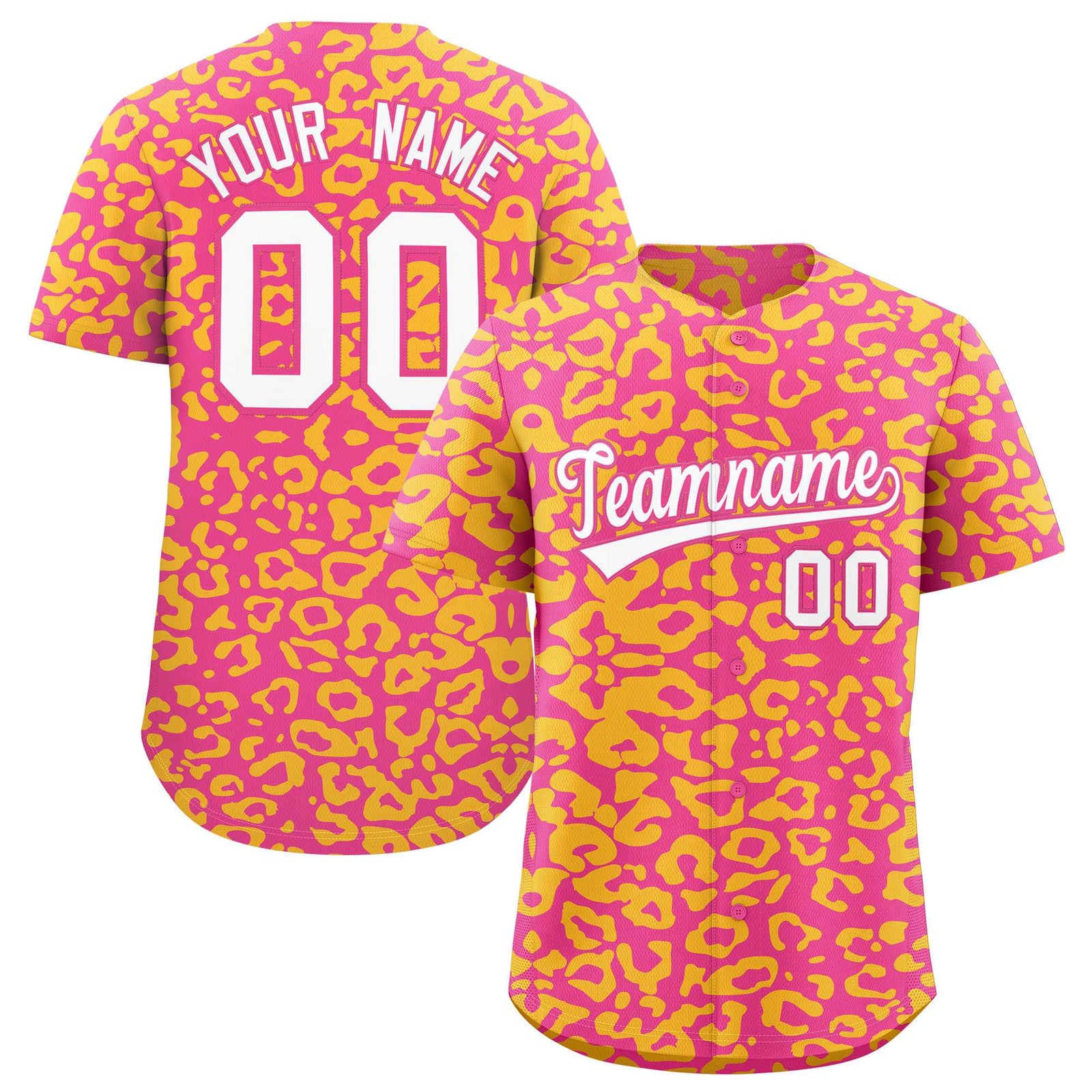 Custom Pink Gold Leopard Print Pattern Authentic Baseball Jersey