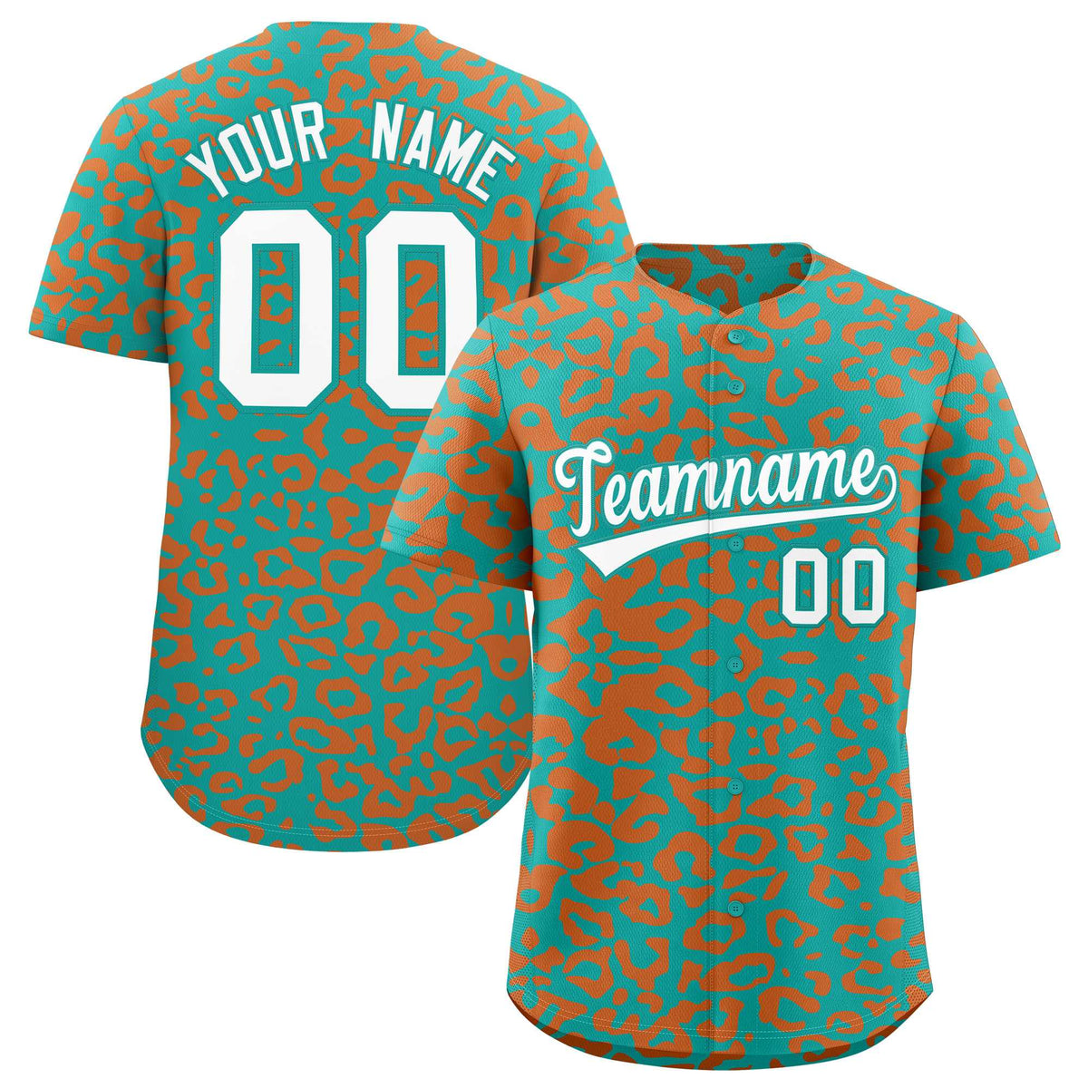Custom Aqua Orange Leopard Print Pattern Authentic Baseball Jersey