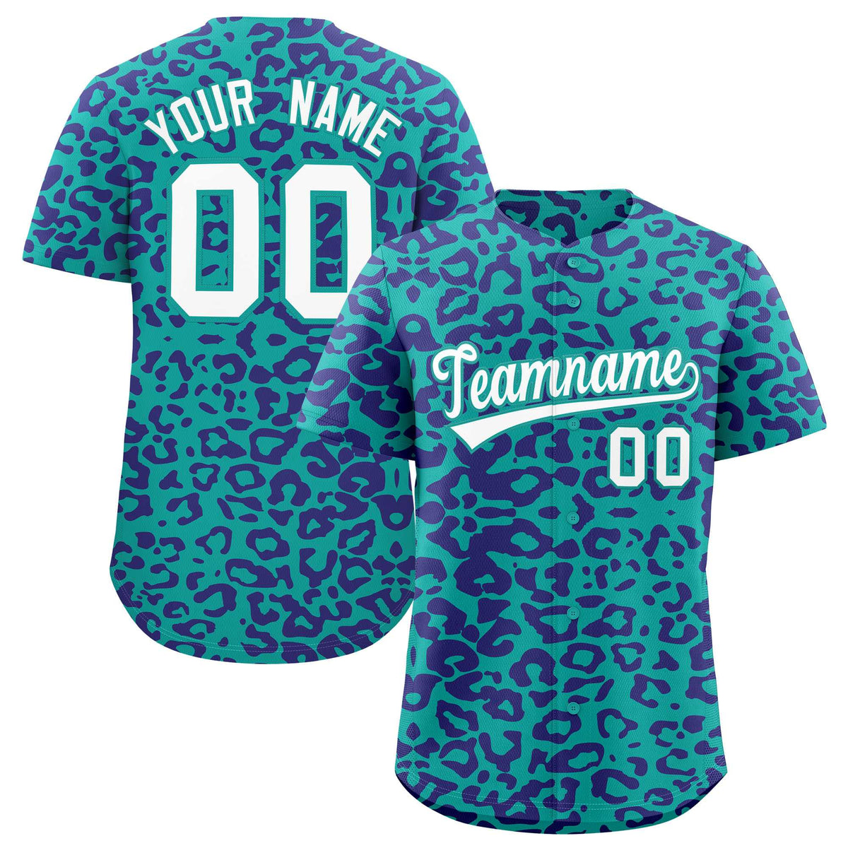 Custom Aqua Purple Leopard Print Pattern Authentic Baseball Jersey