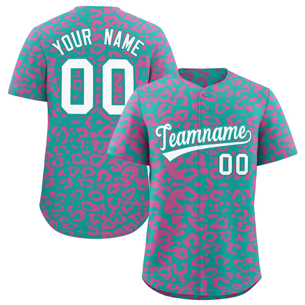 Custom Aqua Pink Leopard Print Pattern Authentic Baseball Jersey