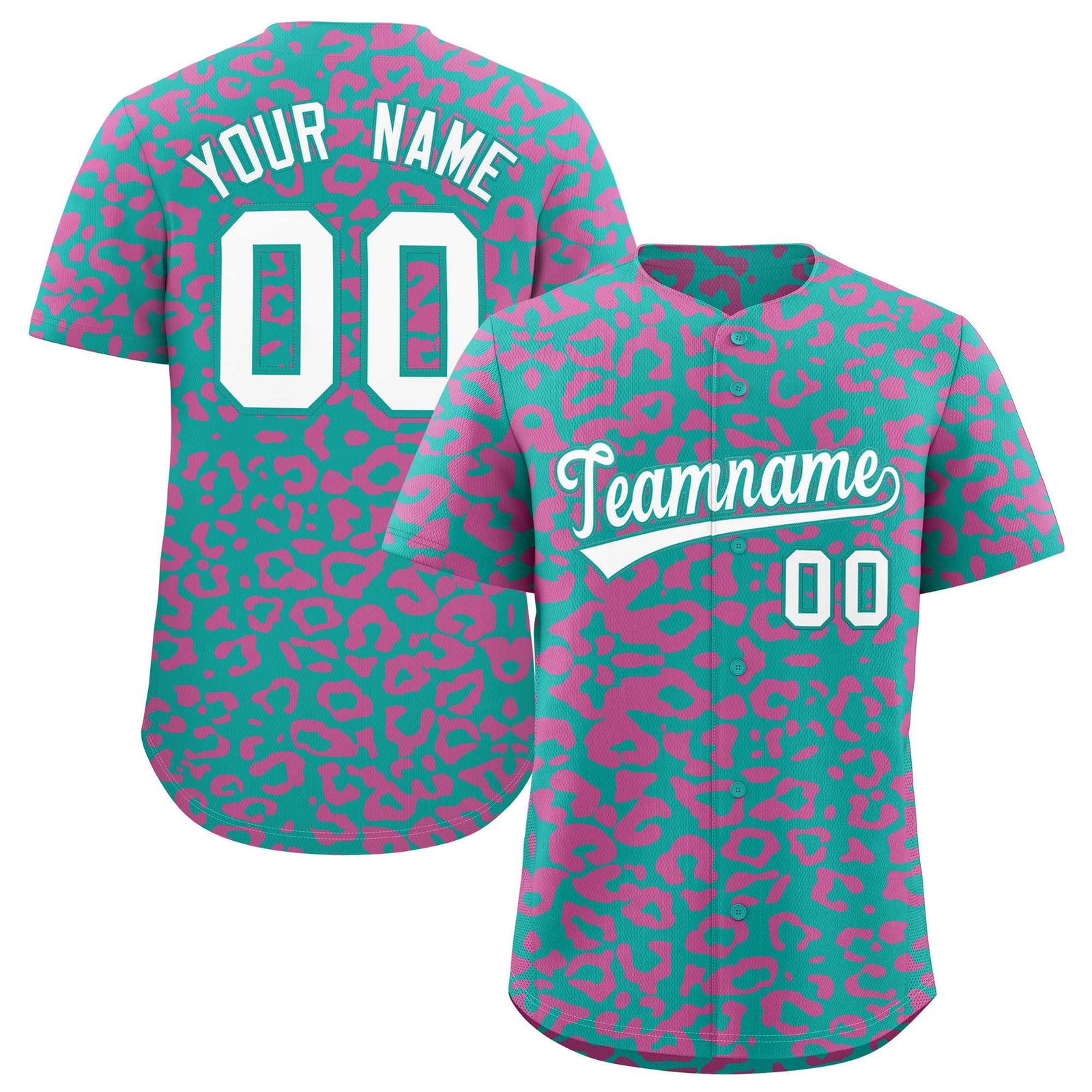 Custom Aqua Pink Leopard Print Pattern Authentic Baseball Jersey