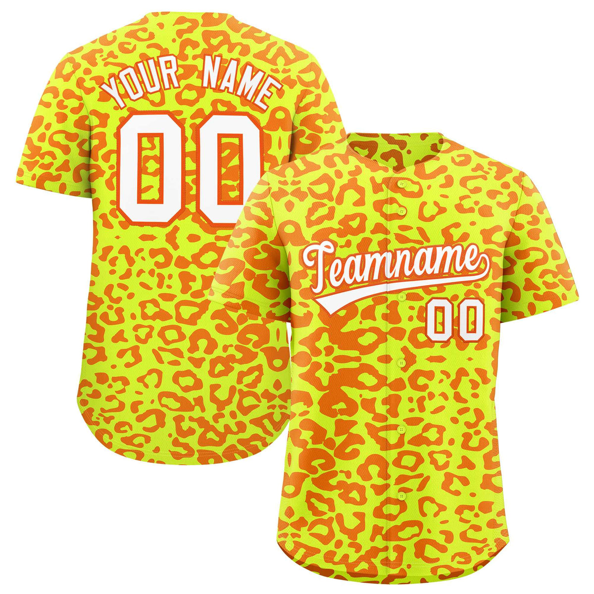 Custom Fluorescent Green Orange Leopard Print Pattern Authentic Baseball Jersey