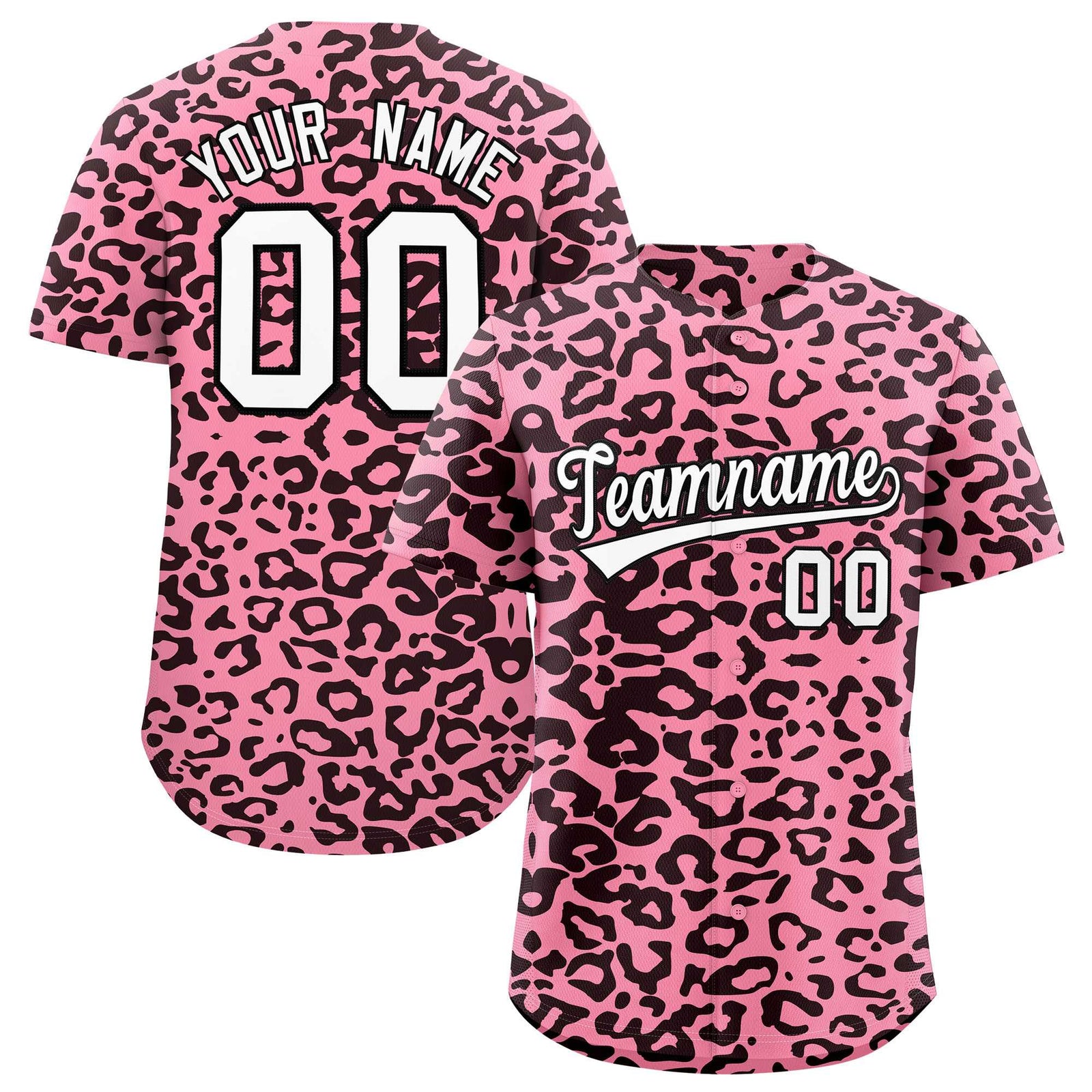 Custom Light Pink Black Leopard Print Pattern Authentic Baseball Jersey