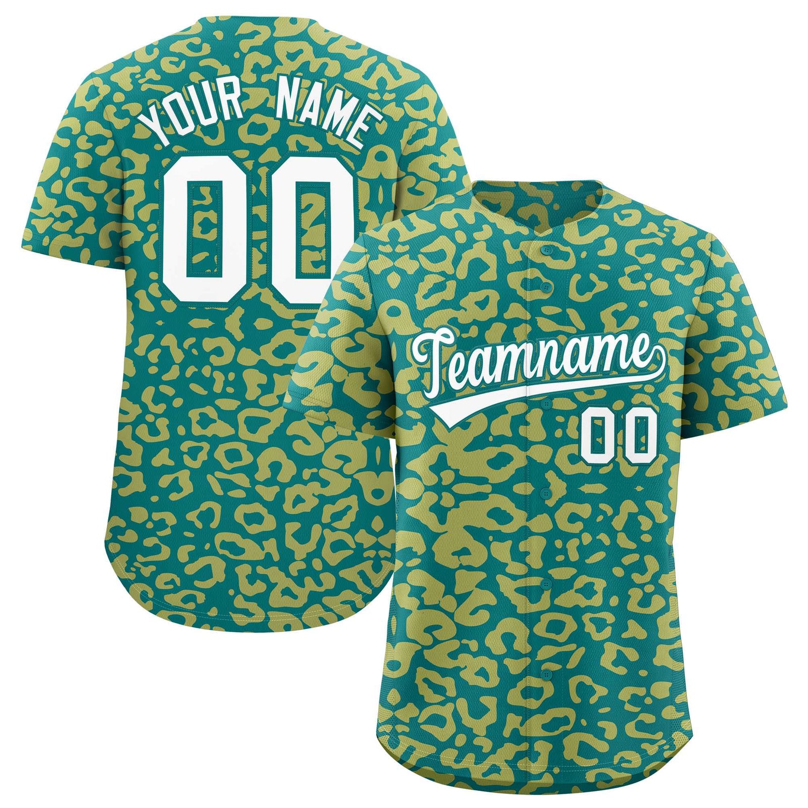 Custom Aqua Old Gold Leopard Print Pattern Authentic Baseball Jersey