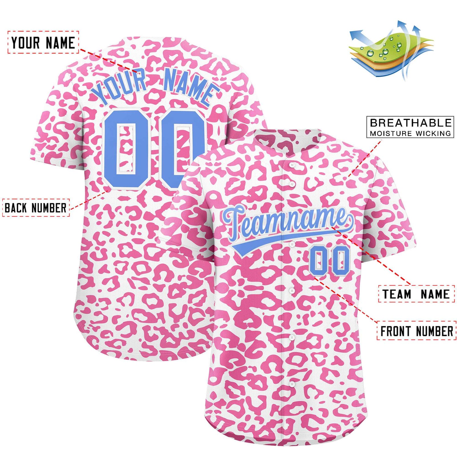 Custom White Pink Leopard Print Pattern Authentic Baseball Jersey