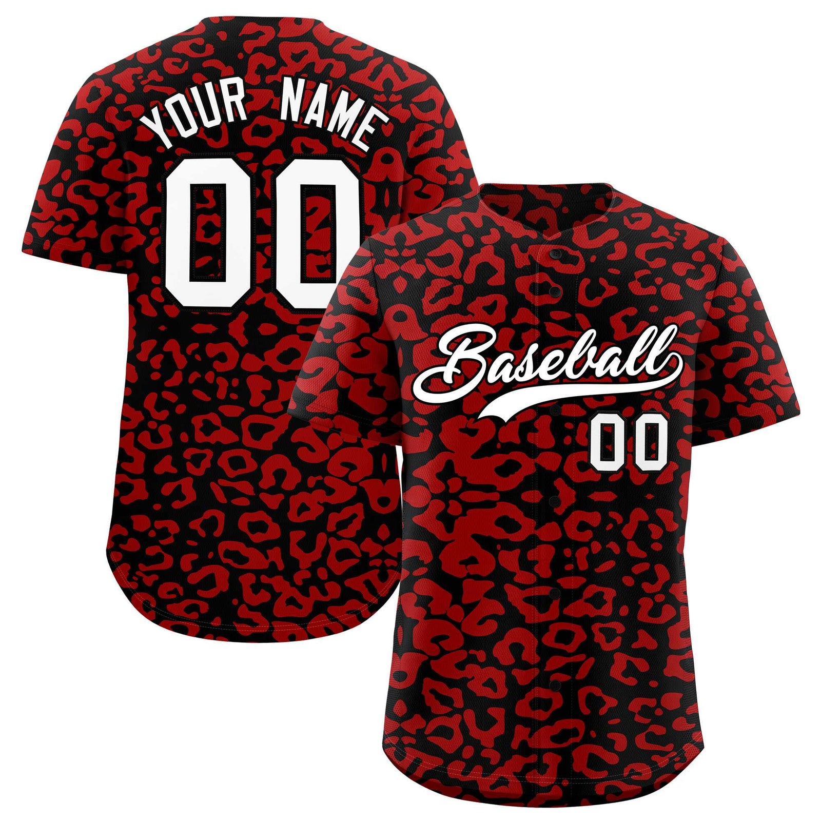 Custom Black Red Leopard Print Pattern Authentic Baseball Jersey