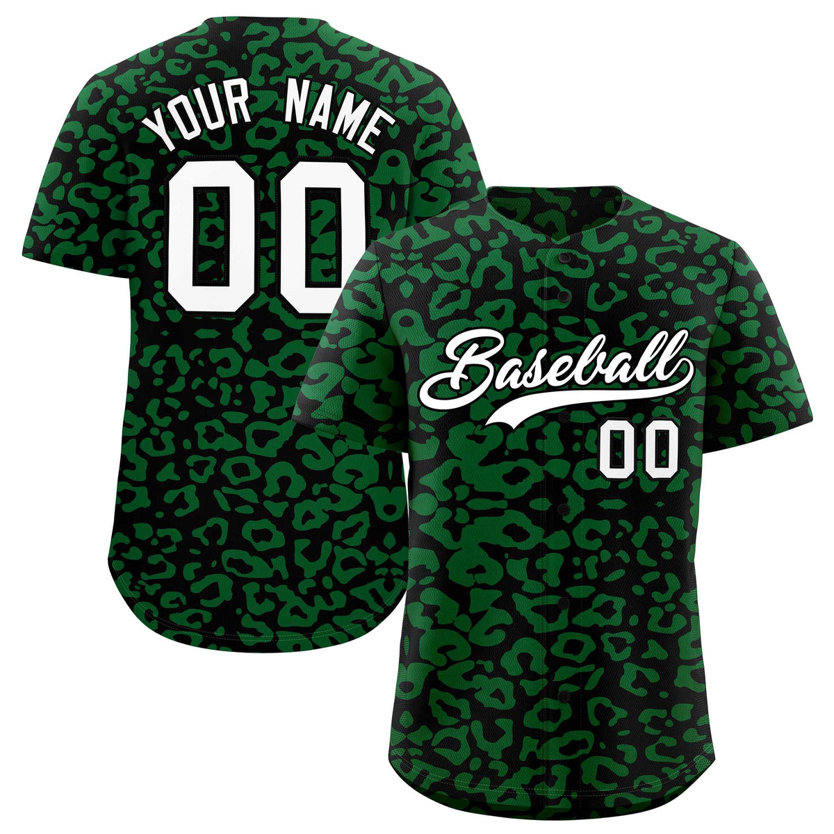 Custom Black Kelly Green Leopard Print Pattern Authentic Baseball Jersey