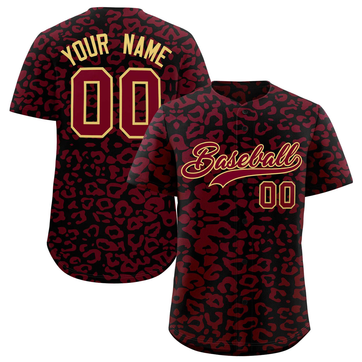 Custom Black Crimson Leopard Print Pattern Authentic Baseball Jersey