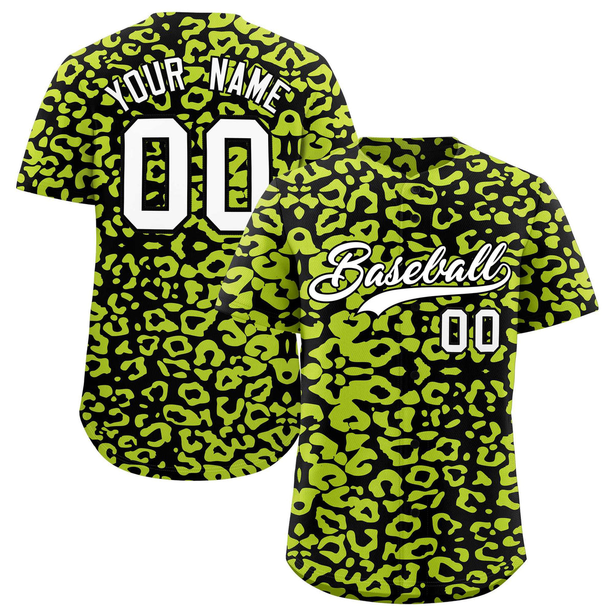 Custom Black Fluorescent Green Leopard Print Pattern Authentic Baseball Jersey