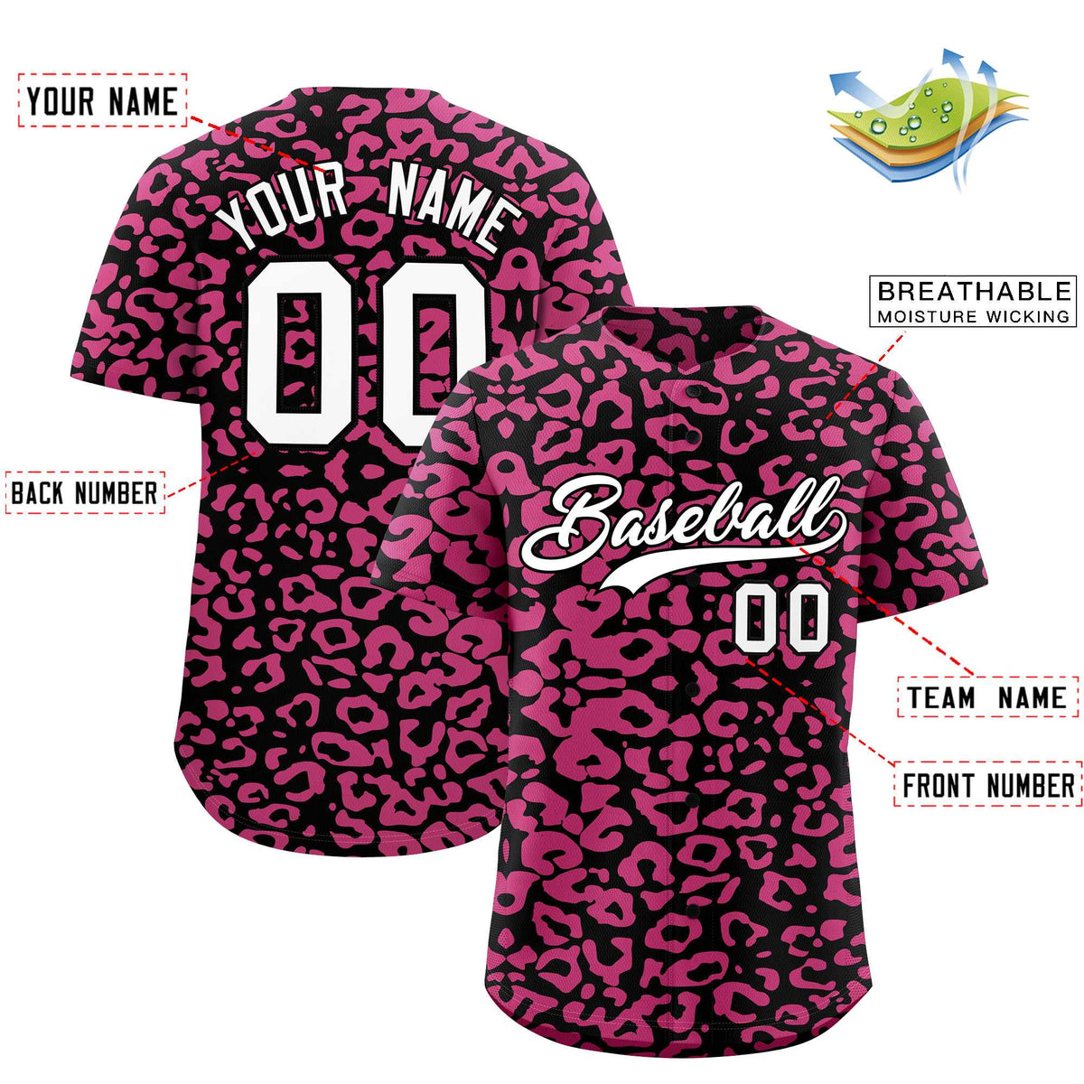 Custom Black Pink Leopard Print Pattern Authentic Baseball Jersey