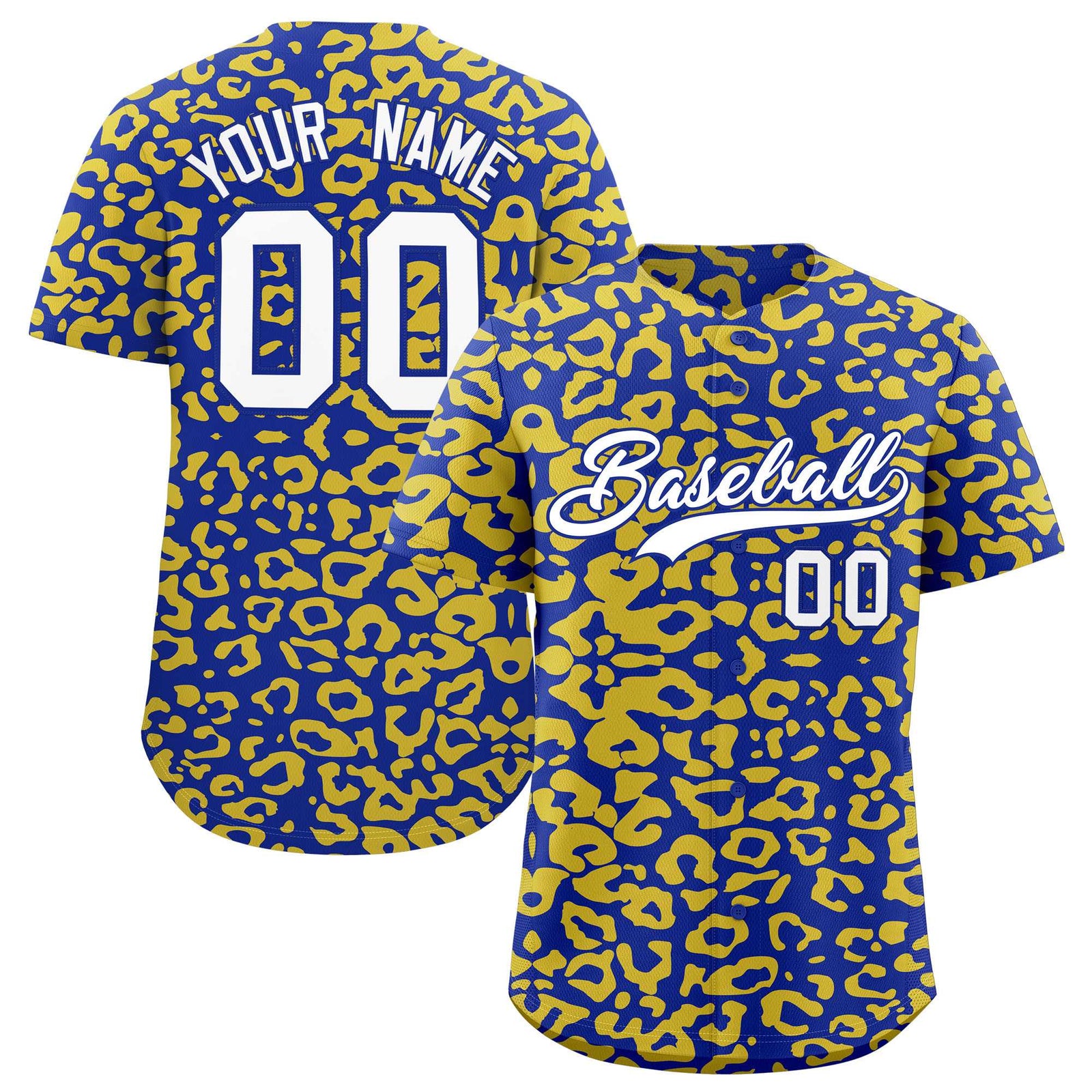 Custom Royal Gold Leopard Print Pattern Authentic Baseball Jersey