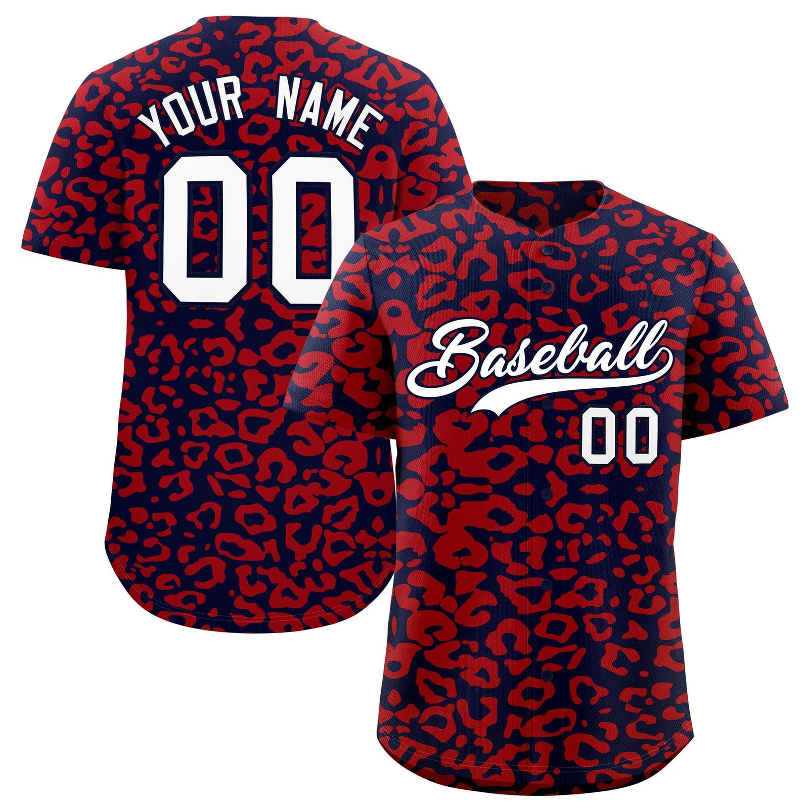 Custom Navy Red Leopard Print Pattern Authentic Baseball Jersey