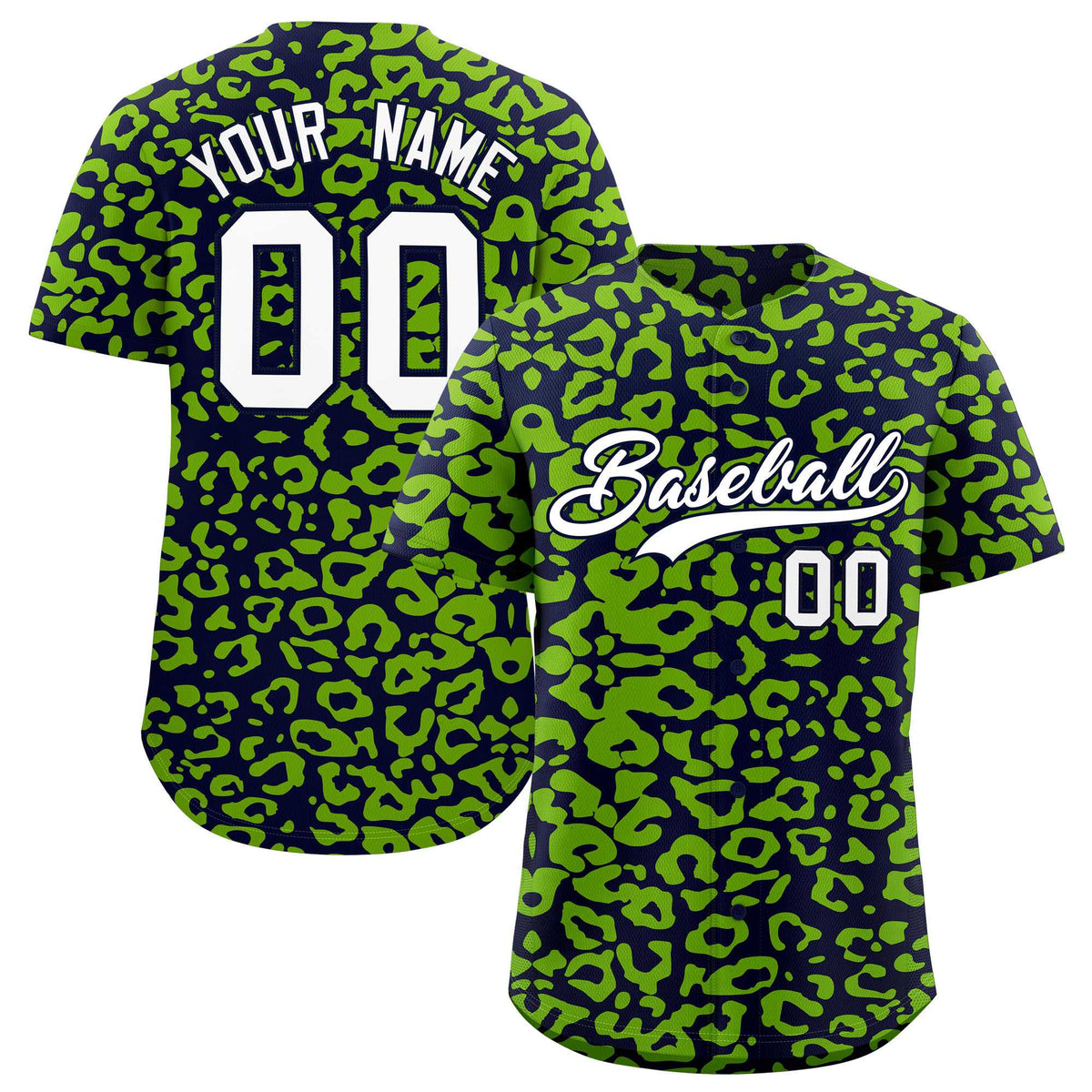 Custom Navy Neon Green Leopard Print Pattern Authentic Baseball Jersey