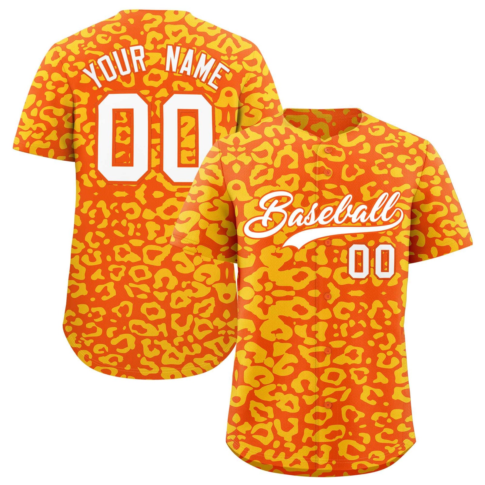 Custom Orange Gold Leopard Print Pattern Authentic Baseball Jersey