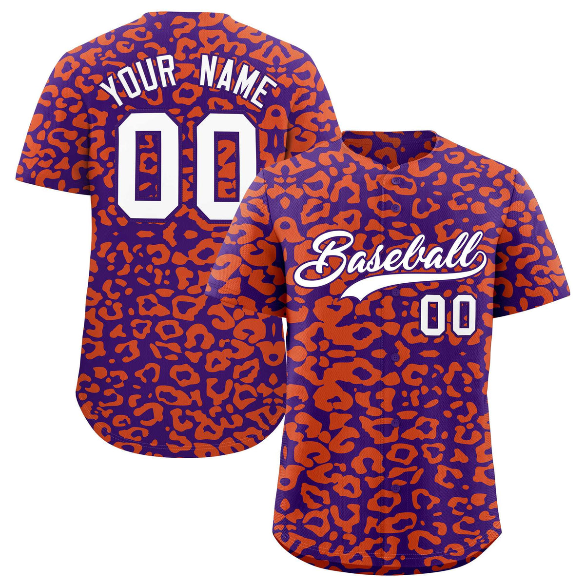 Custom Purple Orange Leopard Print Pattern Authentic Baseball Jersey