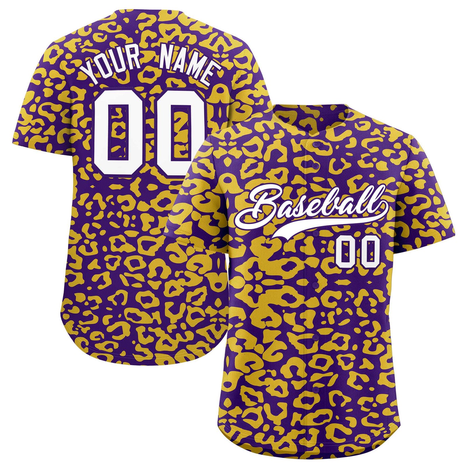 Custom Purple Gold Leopard Print Pattern Authentic Baseball Jersey