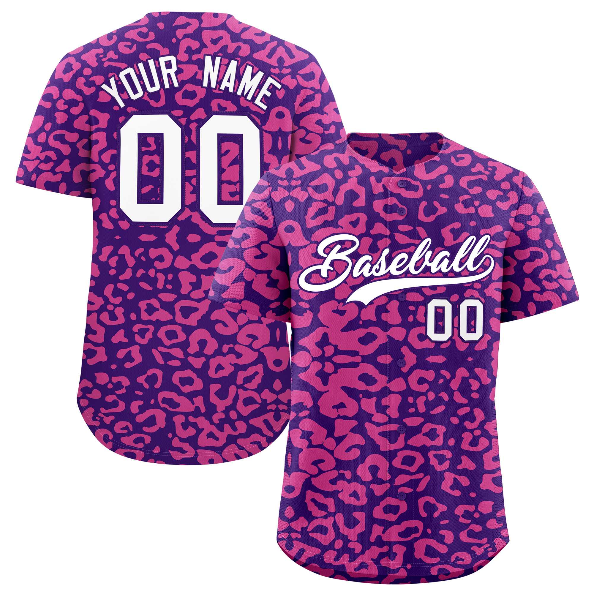 Custom Purple Pink Leopard Print Pattern Authentic Baseball Jersey