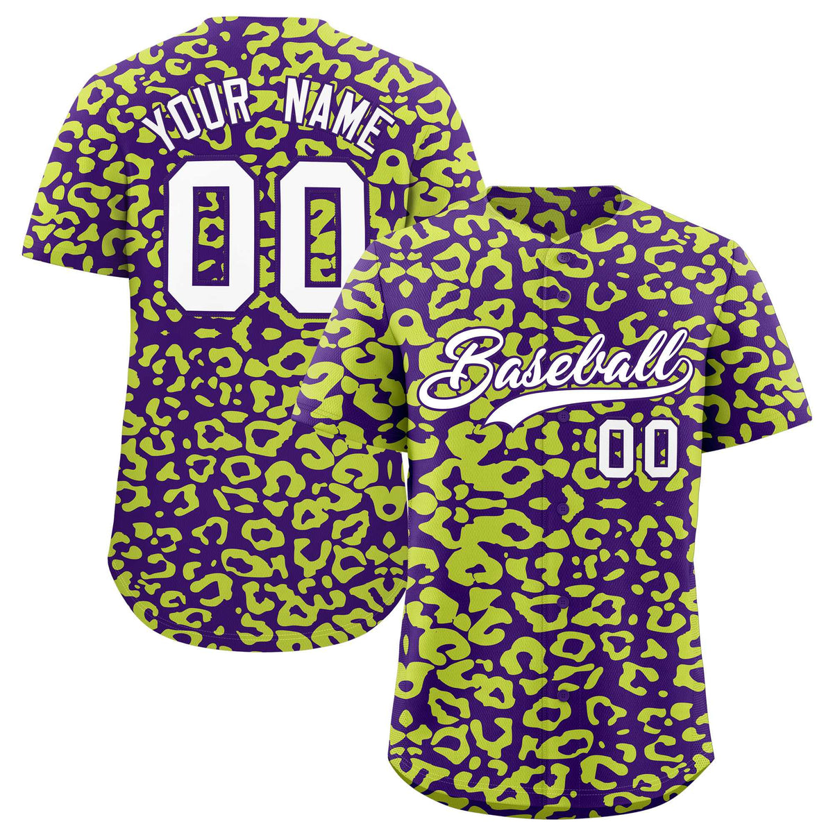 Custom Purple Fluorescent Green Leopard Print Pattern Authentic Baseball Jersey