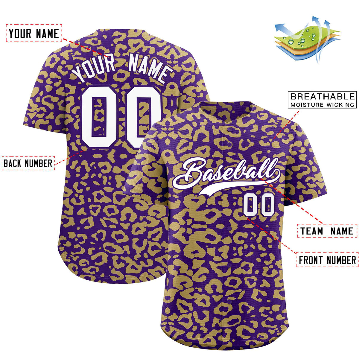 Custom Purple Old Gold Leopard Print Pattern Authentic Baseball Jersey