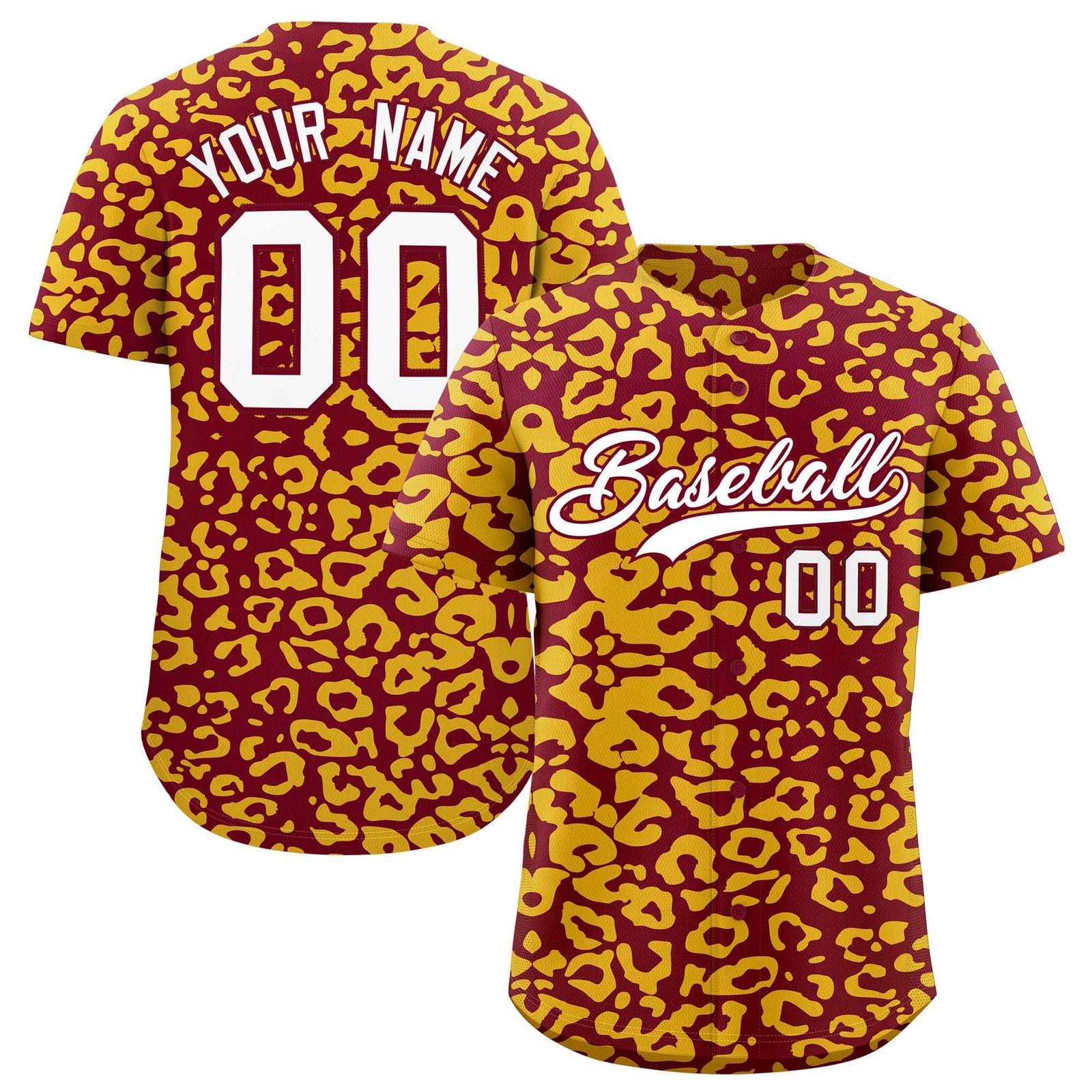 Custom Crimson Gold Leopard Print Pattern Authentic Baseball Jersey