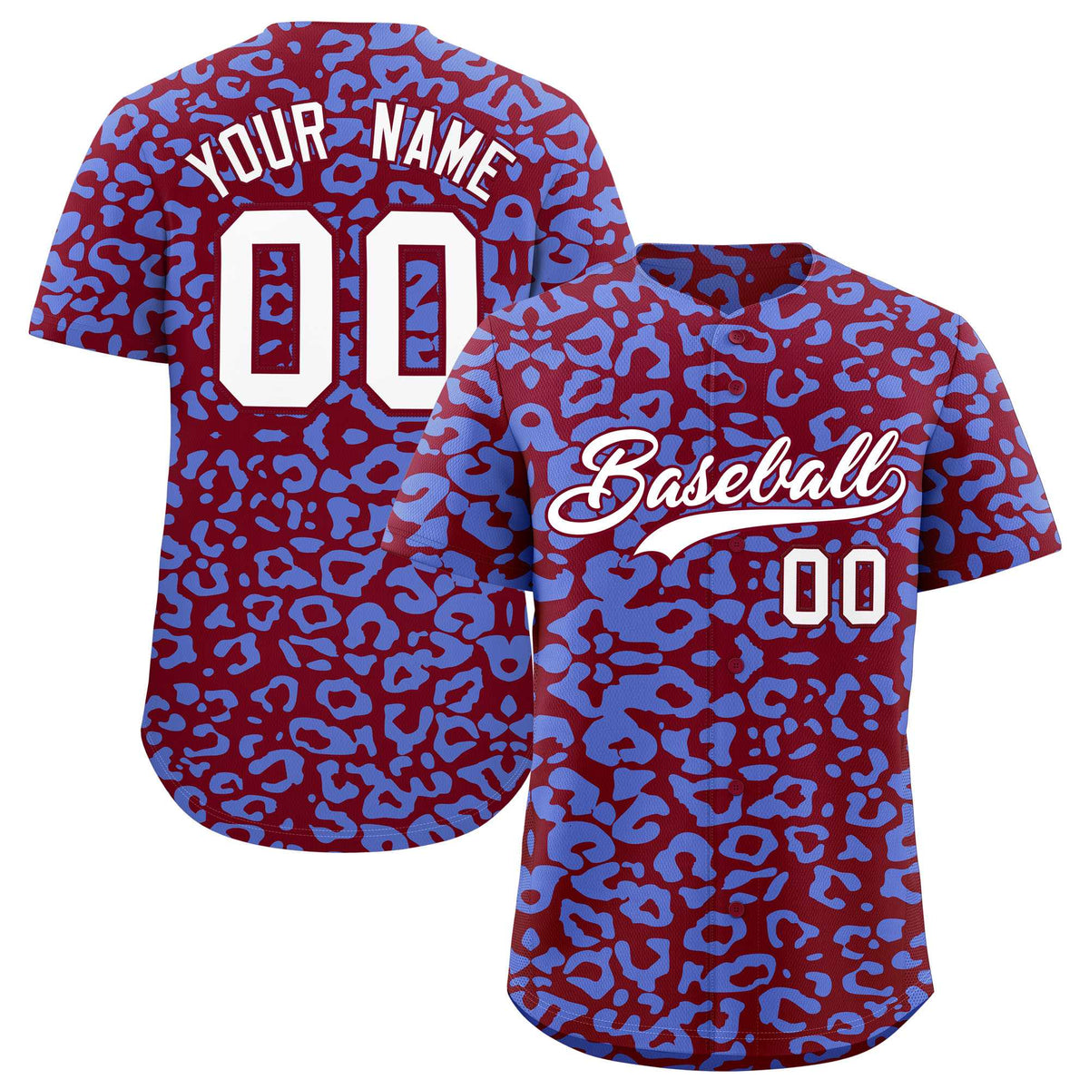 Custom Crimson Light Blue Leopard Print Pattern Authentic Baseball Jersey