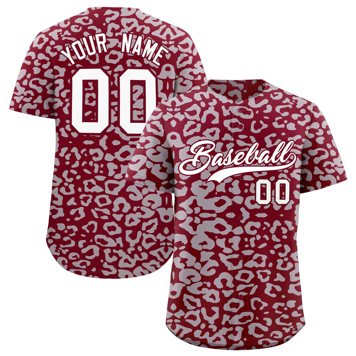 Custom Crimson Silver Leopard Print Pattern Authentic Baseball Jersey