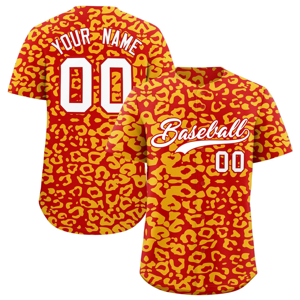 Custom Red Gold Leopard Print Pattern Authentic Baseball Jersey