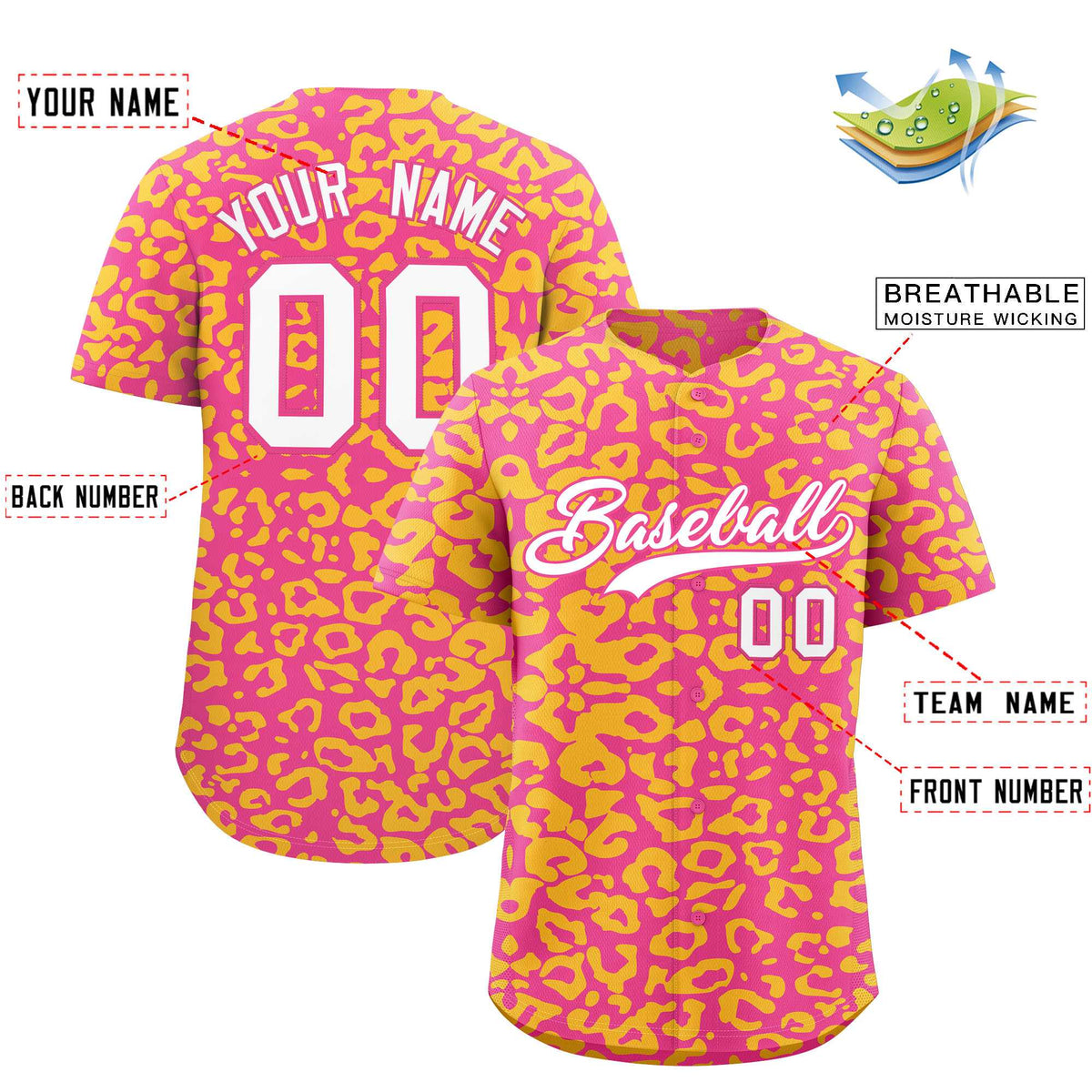 Custom Pink Gold Leopard Print Pattern Authentic Baseball Jersey