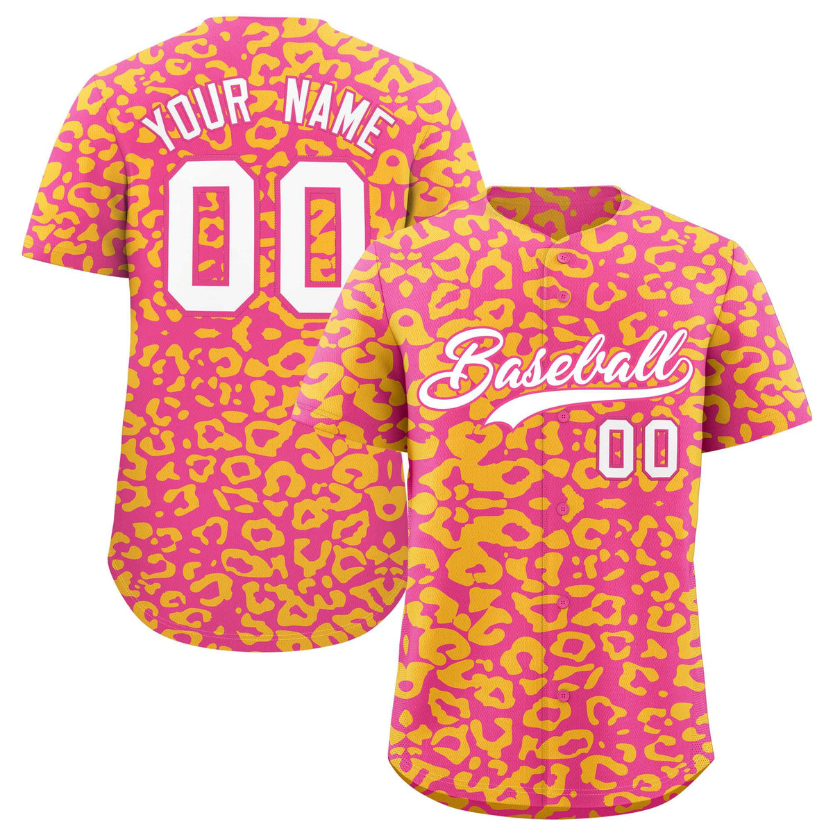 Custom Pink Gold Leopard Print Pattern Authentic Baseball Jersey