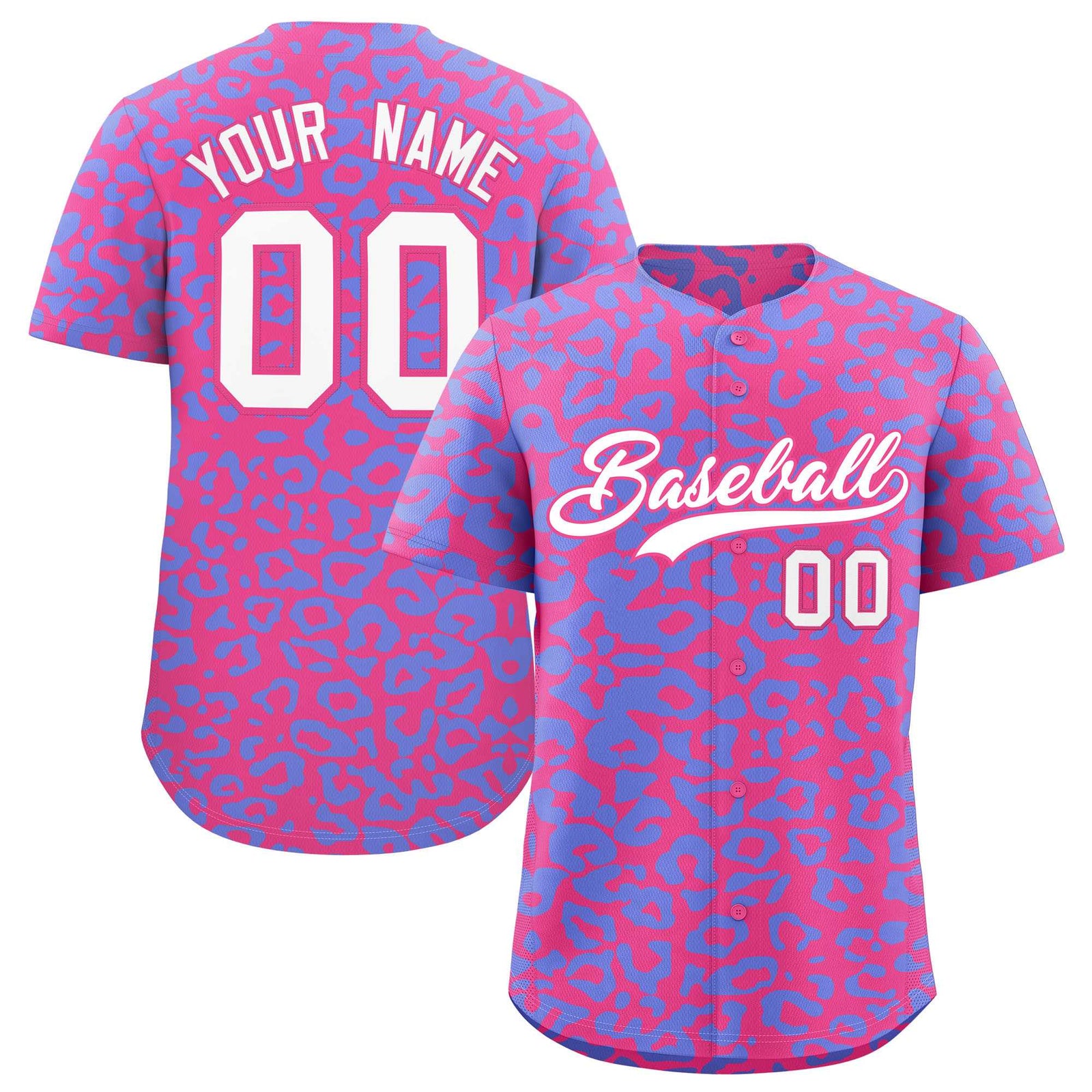 Custom Pink Light Blue Leopard Print Pattern Authentic Baseball Jersey