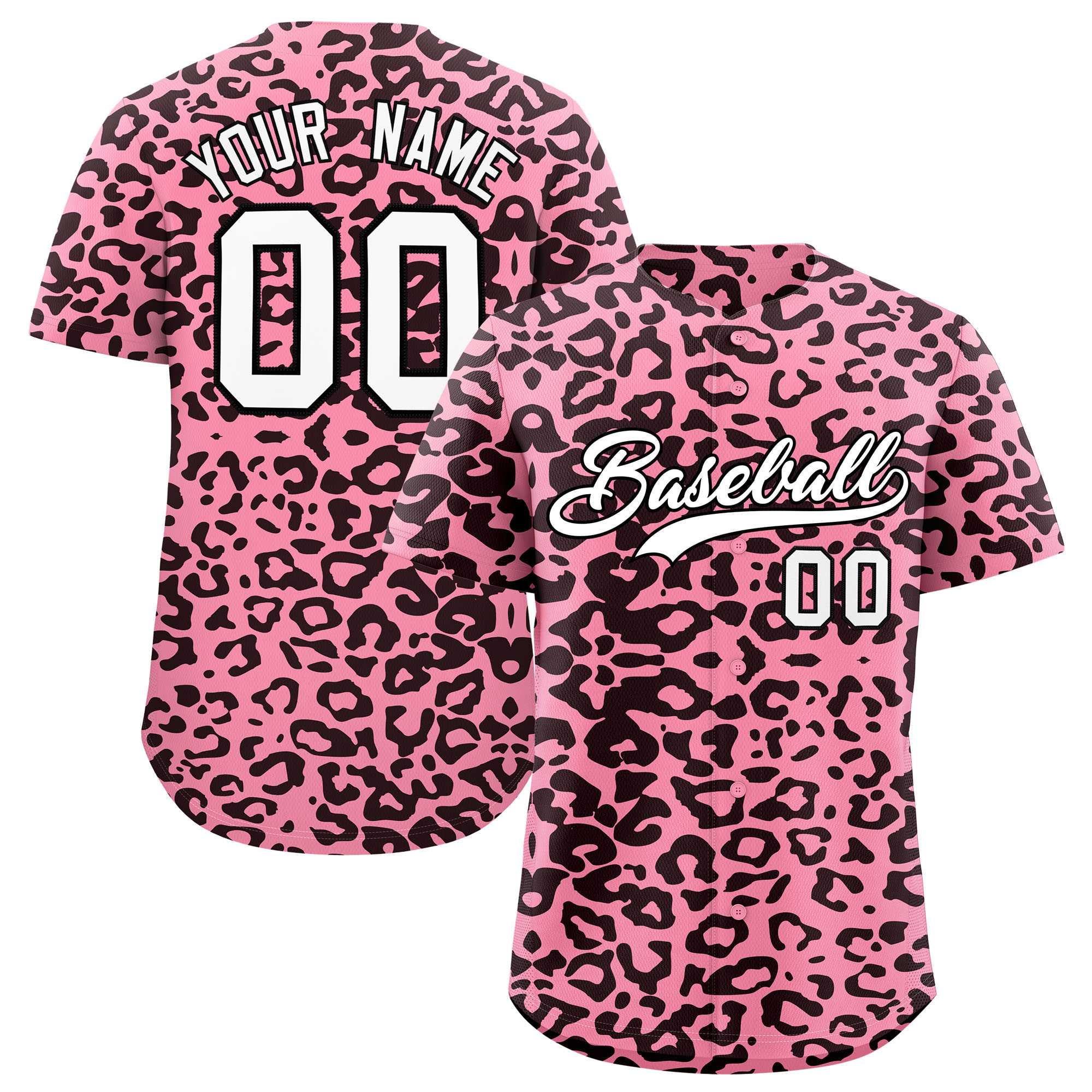 Custom Light Pink Black Leopard Print Pattern Authentic Baseball Jersey