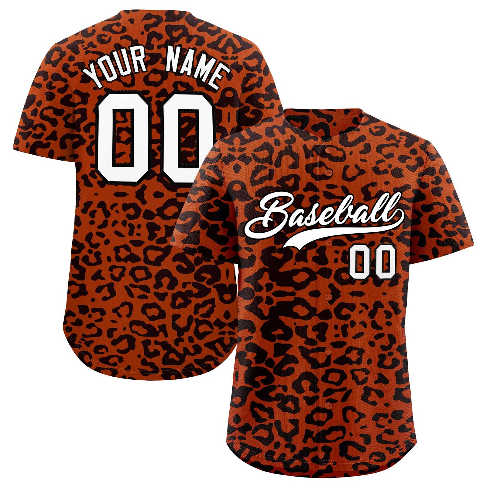 Custom Texas Orange Black Leopard Print Pattern Authentic Baseball Jersey