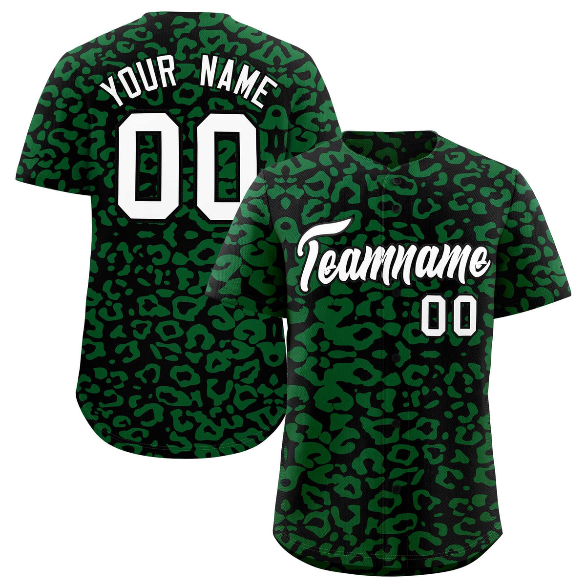 Custom Black Kelly Green Leopard Print Pattern Authentic Baseball Jersey