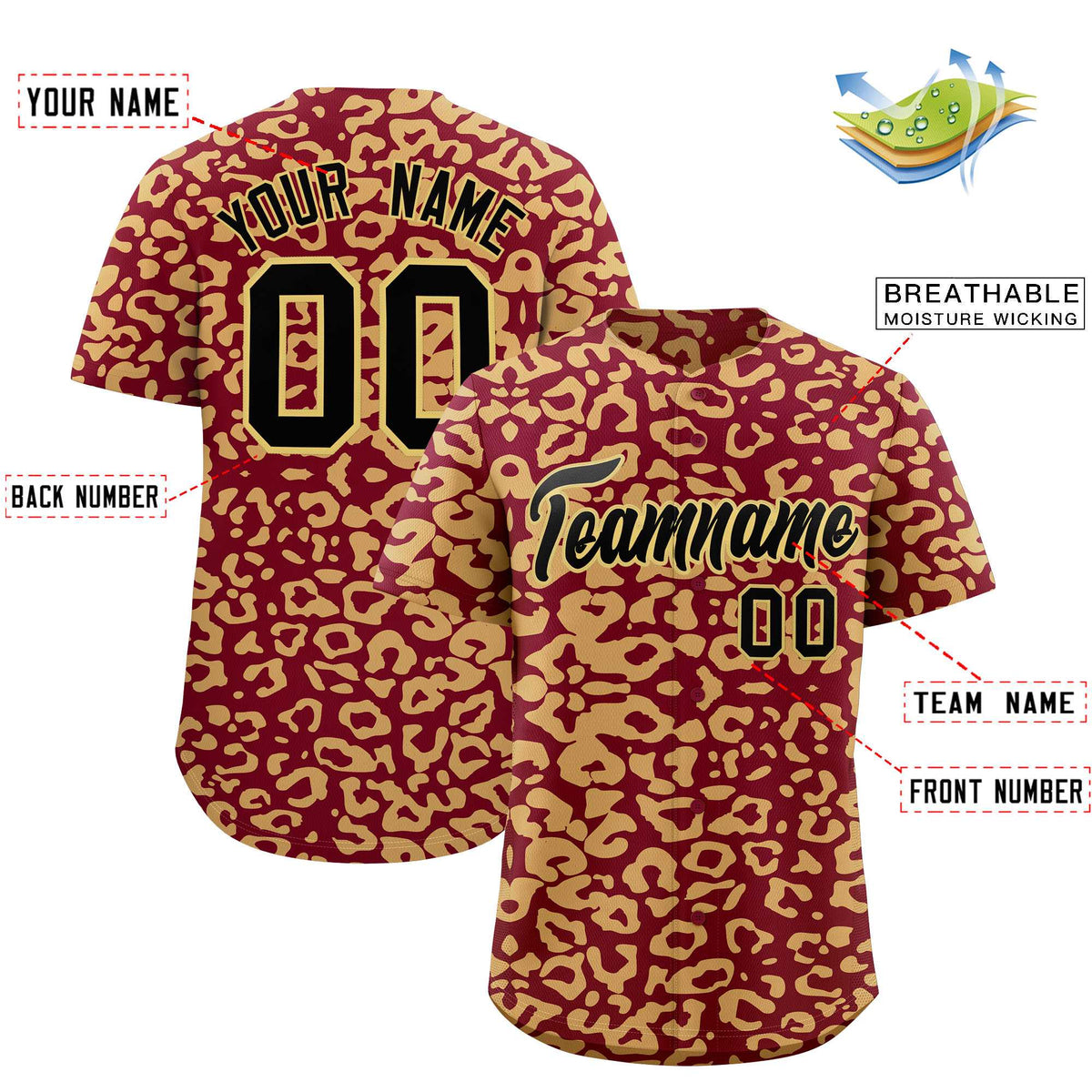 Custom Crimson Khaki Leopard Print Pattern Authentic Baseball Jersey