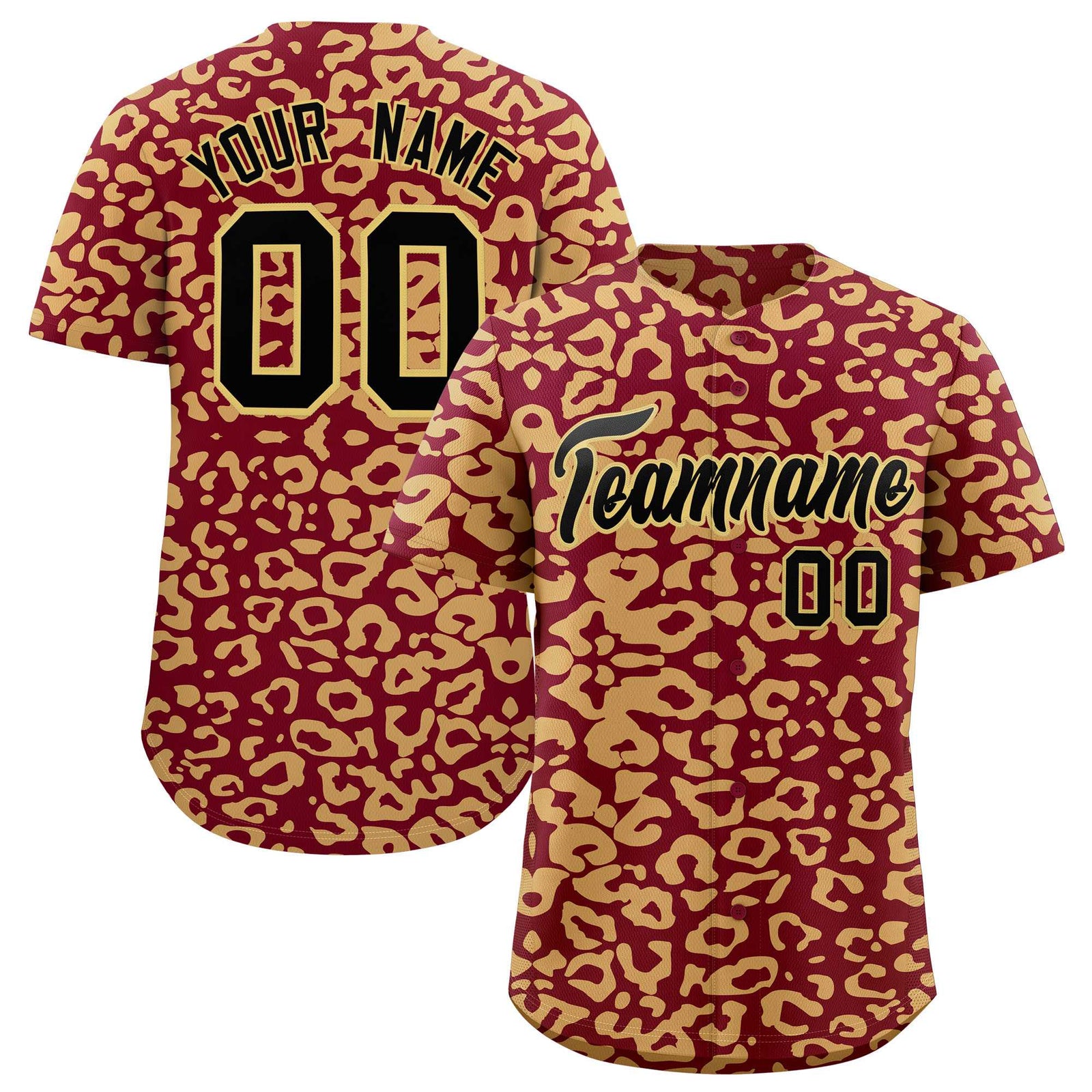 Custom Crimson Khaki Leopard Print Pattern Authentic Baseball Jersey