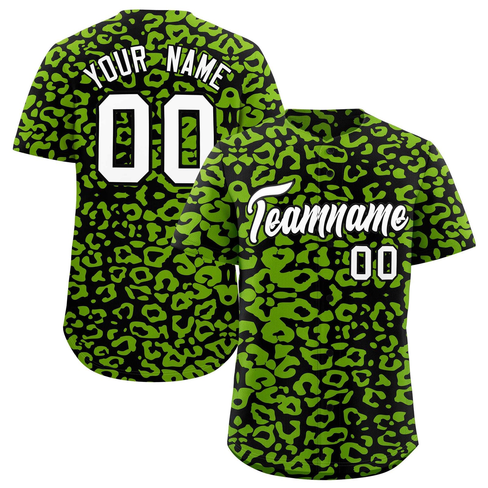 Custom Black Neon Green Leopard Print Pattern Authentic Baseball Jersey