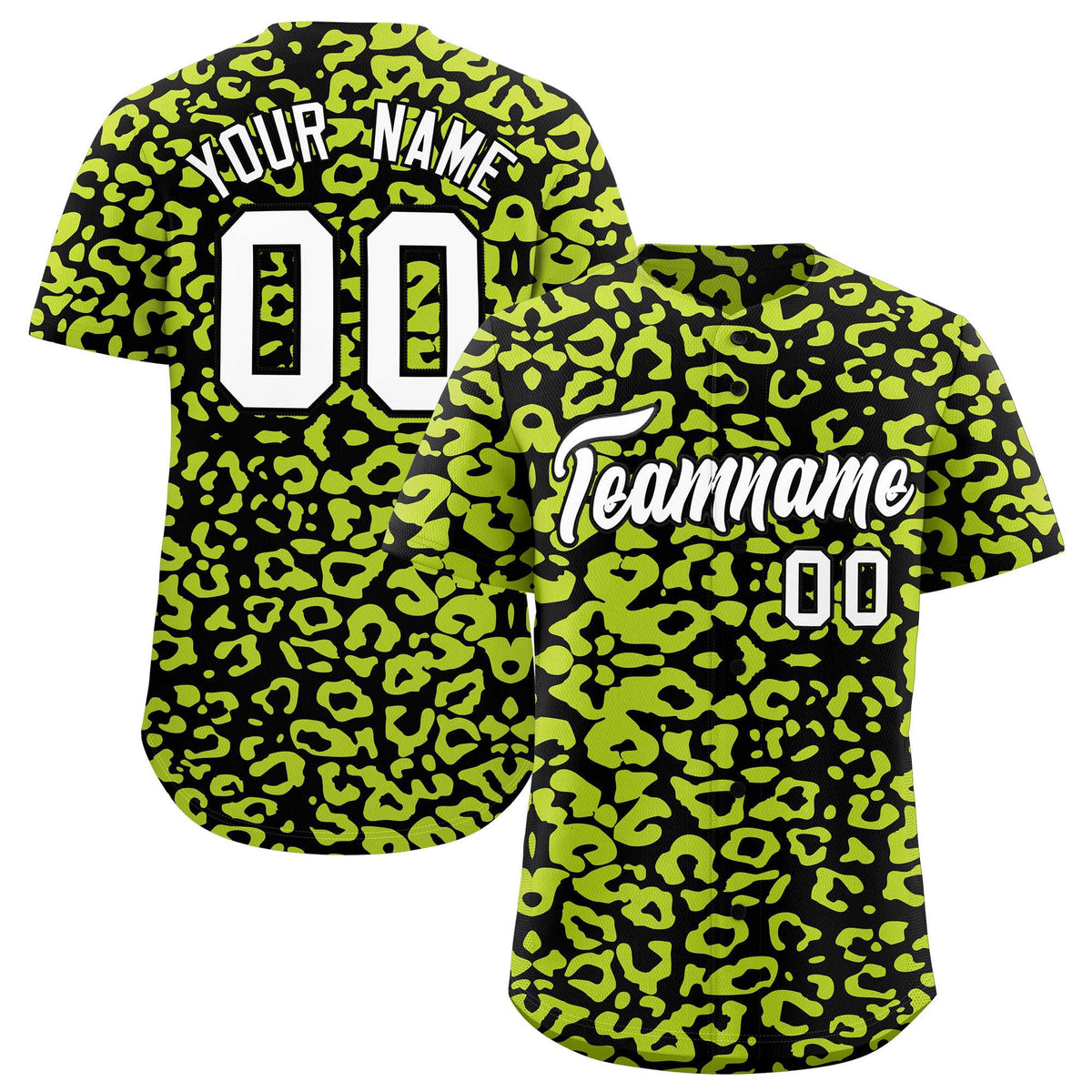 Custom Black Fluorescent Green Leopard Print Pattern Authentic Baseball Jersey