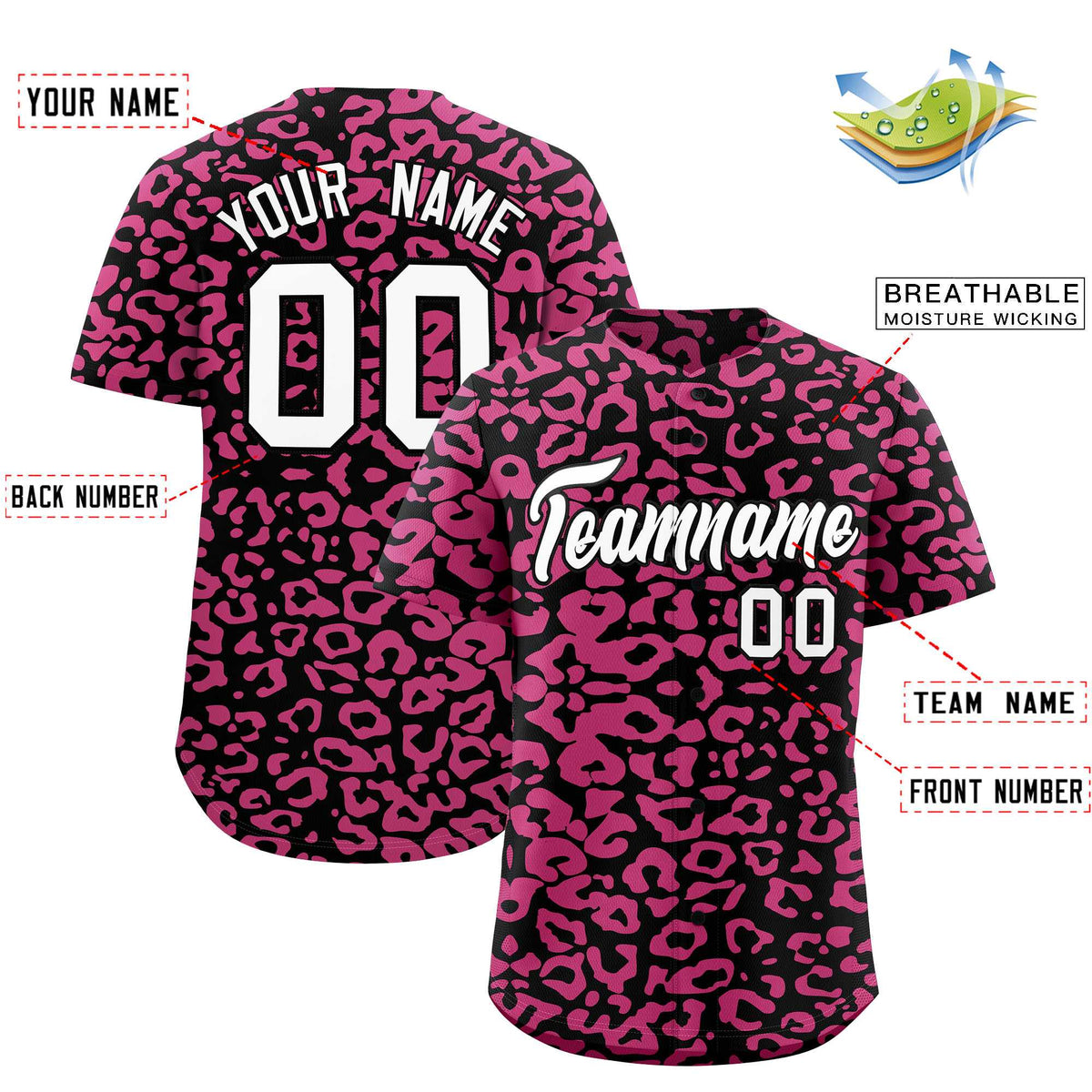 Custom Black Pink Leopard Print Pattern Authentic Baseball Jersey